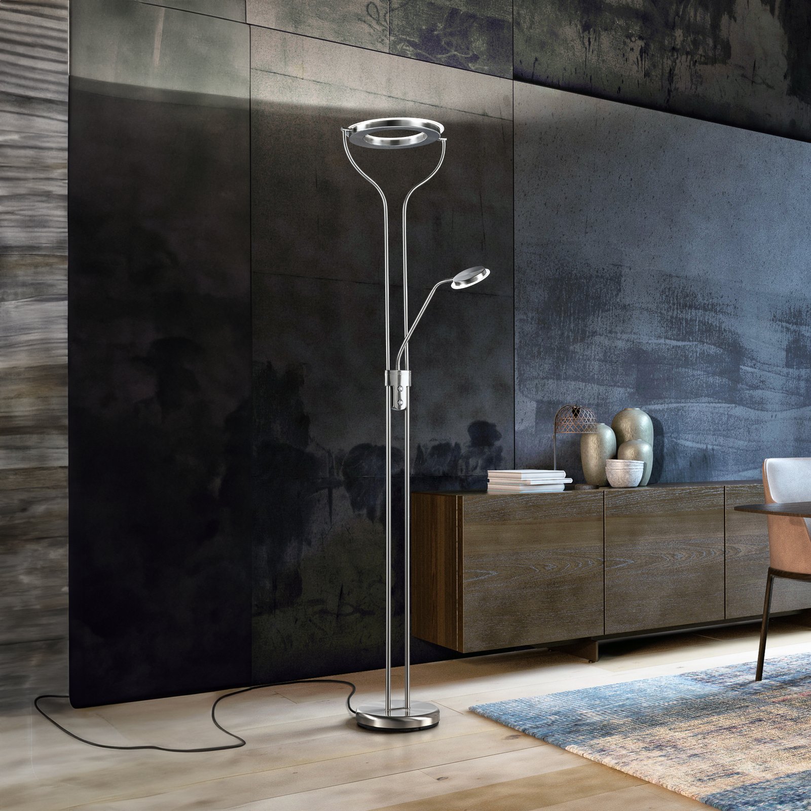 Davos LED-lattiavalaisin, nikkelin värinen, korkeus 180 cm, 2-valo, CCT