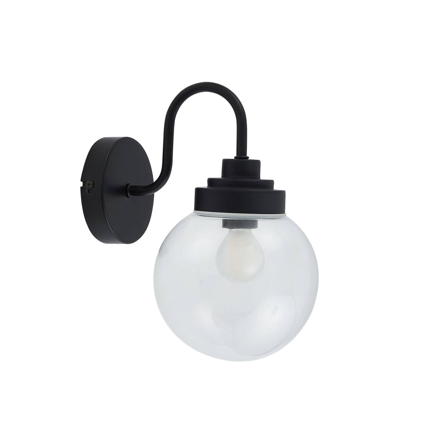 Lucande Wandleuchte Badolo, schwarz, Glas, 25 cm hoch, IP44