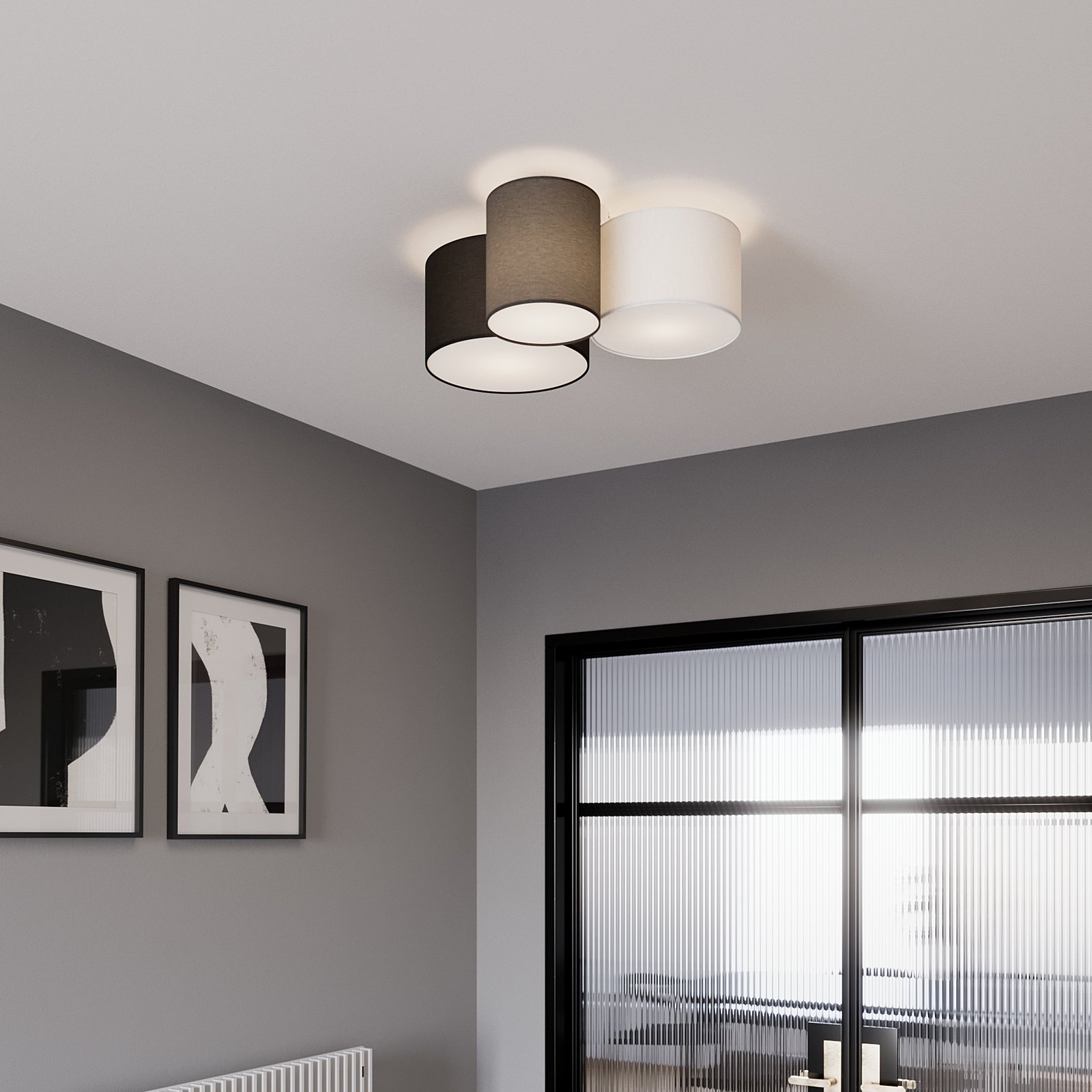 Lindby Laurenz plafondlamp, 3-lamps, grijs, bruin