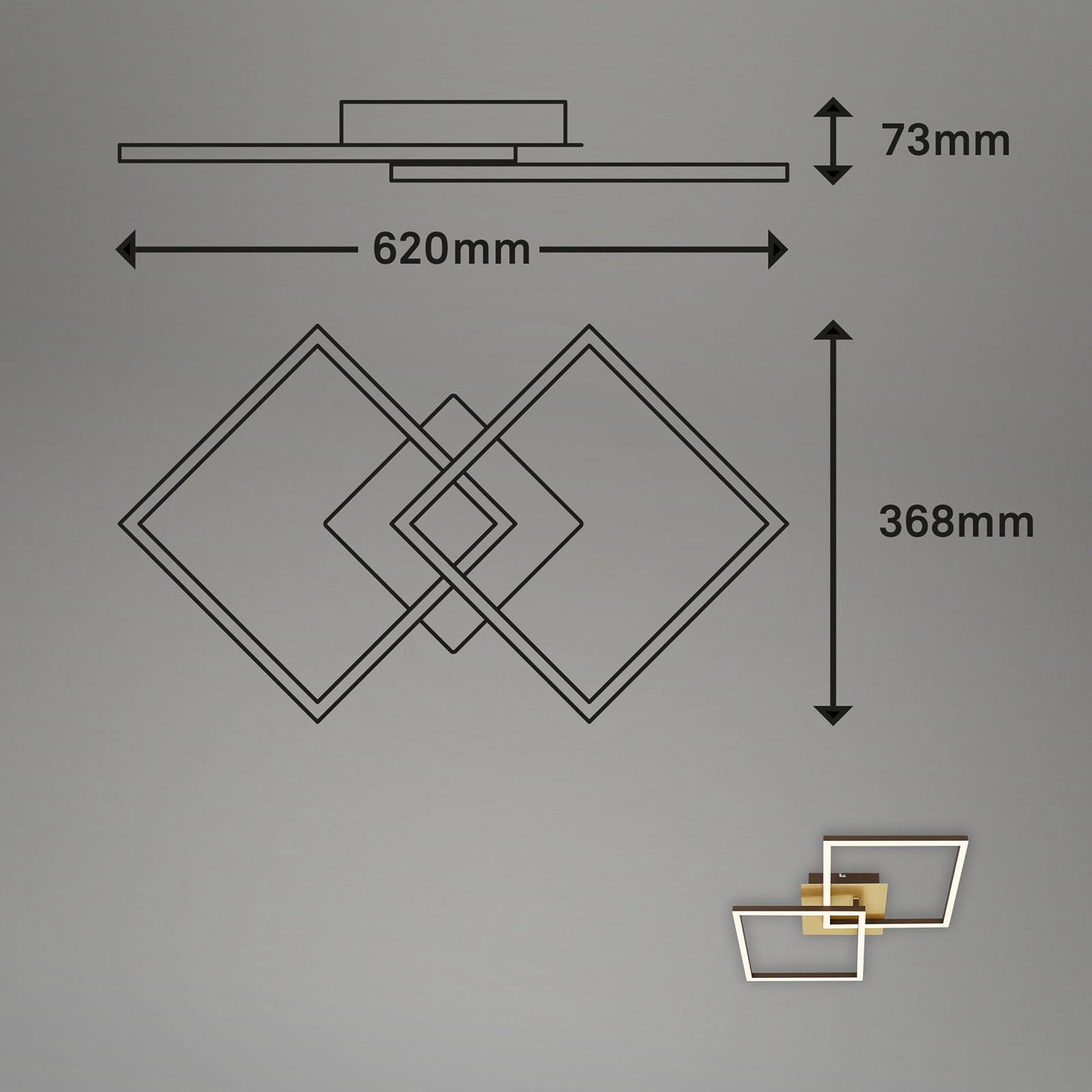 LED-loftslampe Frame, guld, dæmpbar, 2-lys