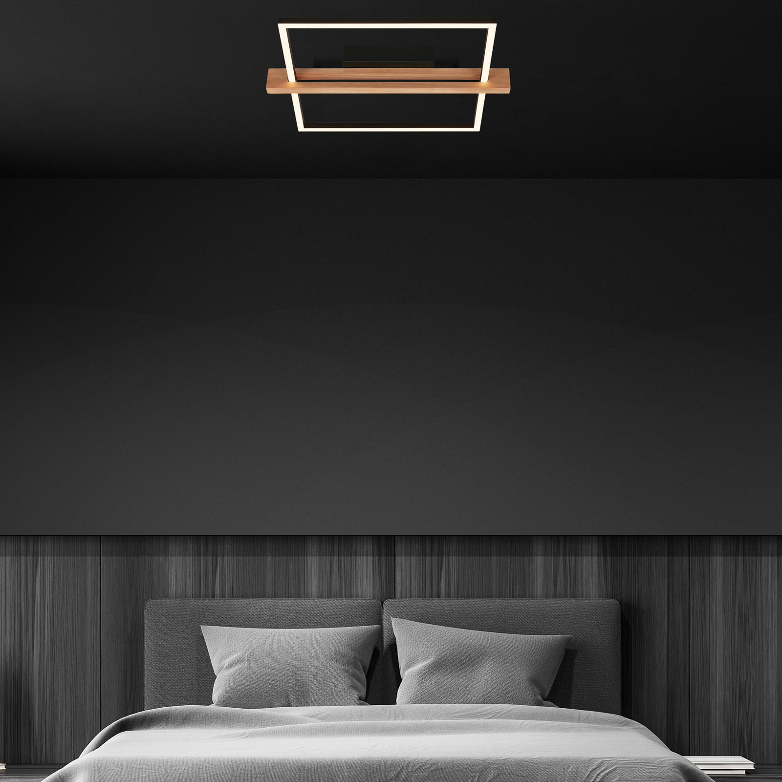 Briloner Plafonieră Moldura LED 43x35 cm lemn metal negru - Camera de zi / sufragerie - modern - negru lemn deschis