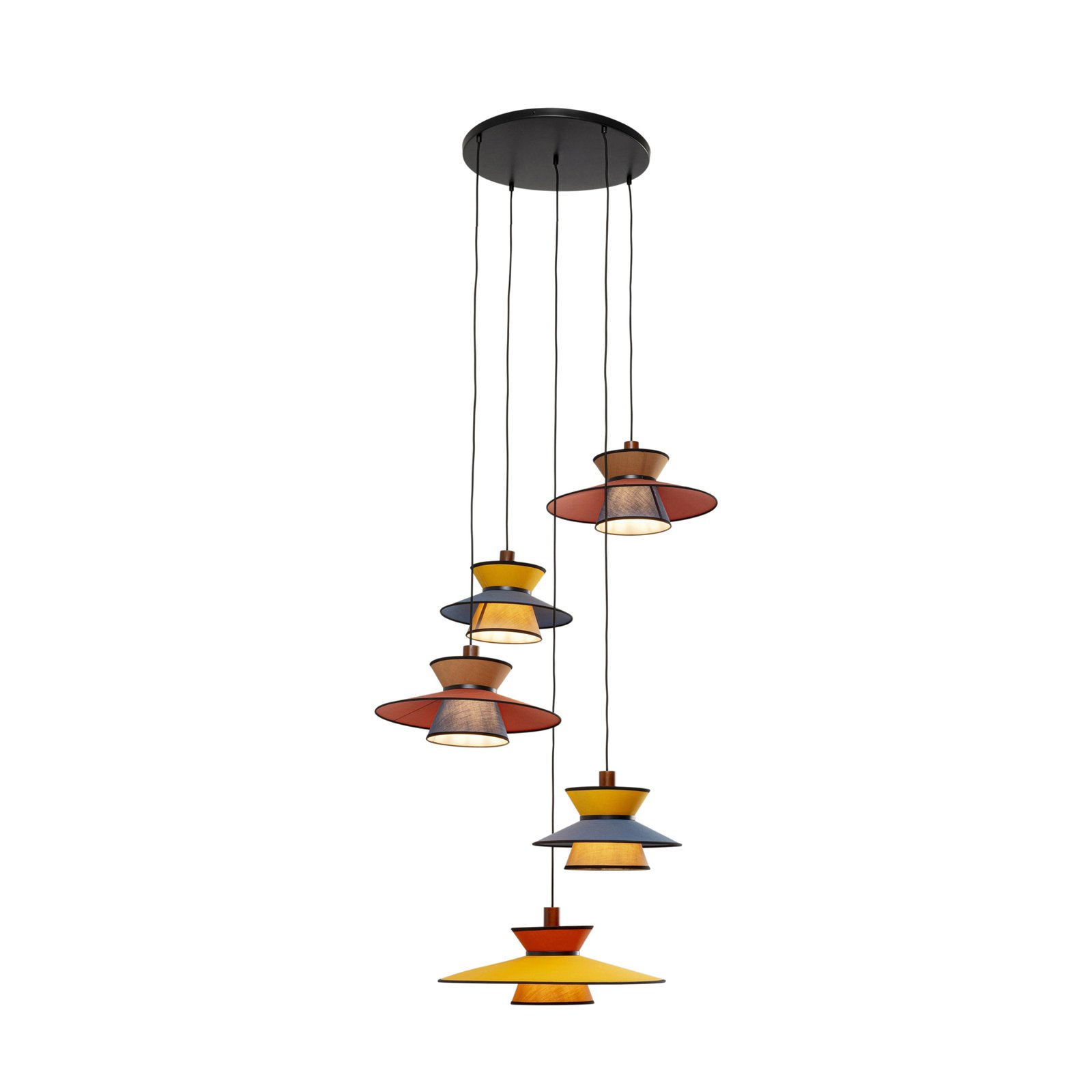 Kare lámpara colgante Riva, multicolor, textil, madera, 5 luces