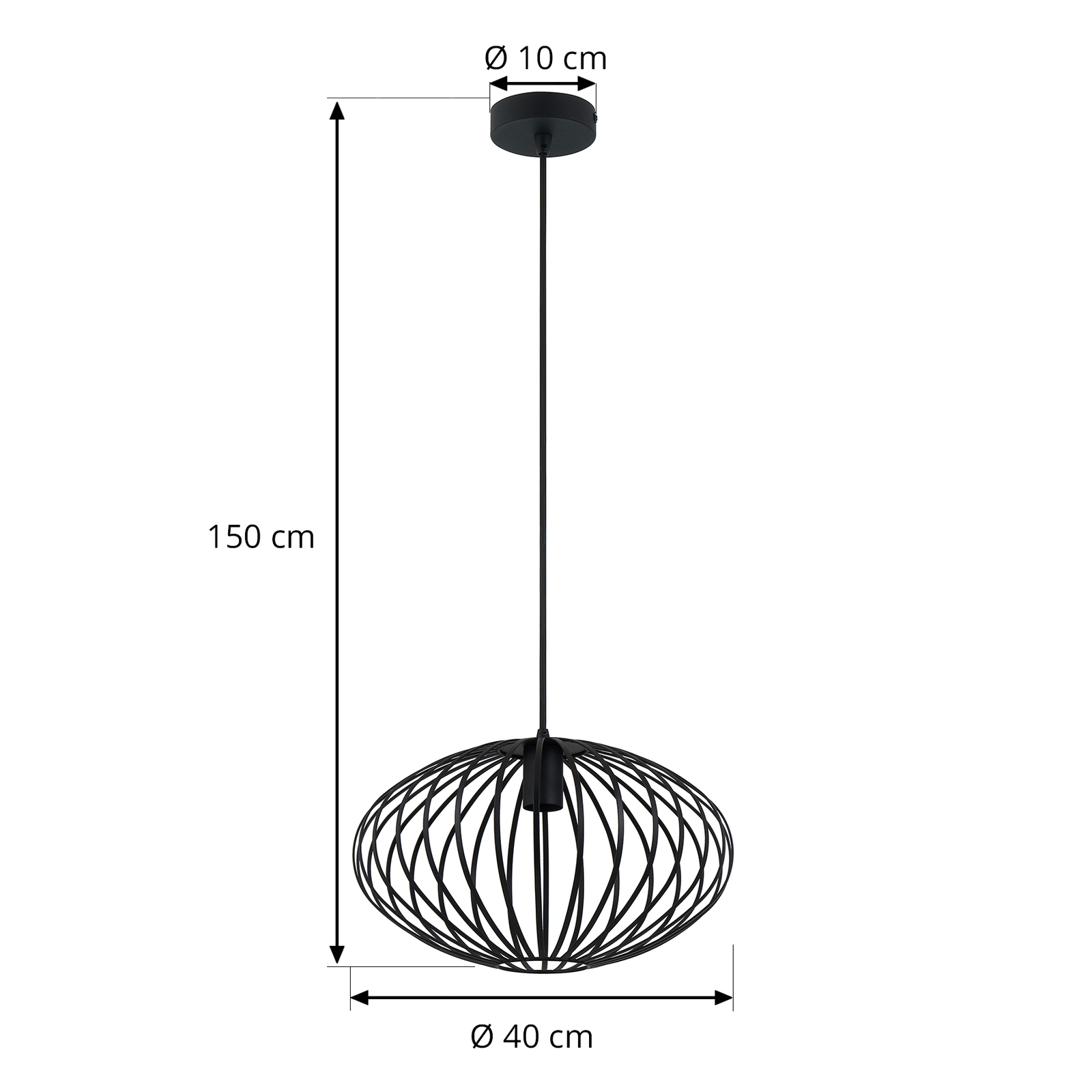 Lámpara colgante Lindby Maivi, negra, 40 cm, hierro, jaula