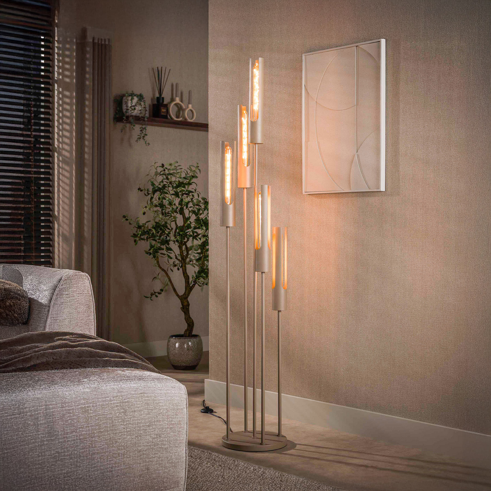 Stehleuchte Tube, 5-flammig, beige, Metall, E27