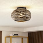 Lindby ceiling light Nerys, black, bamboo, Ø 38 cm