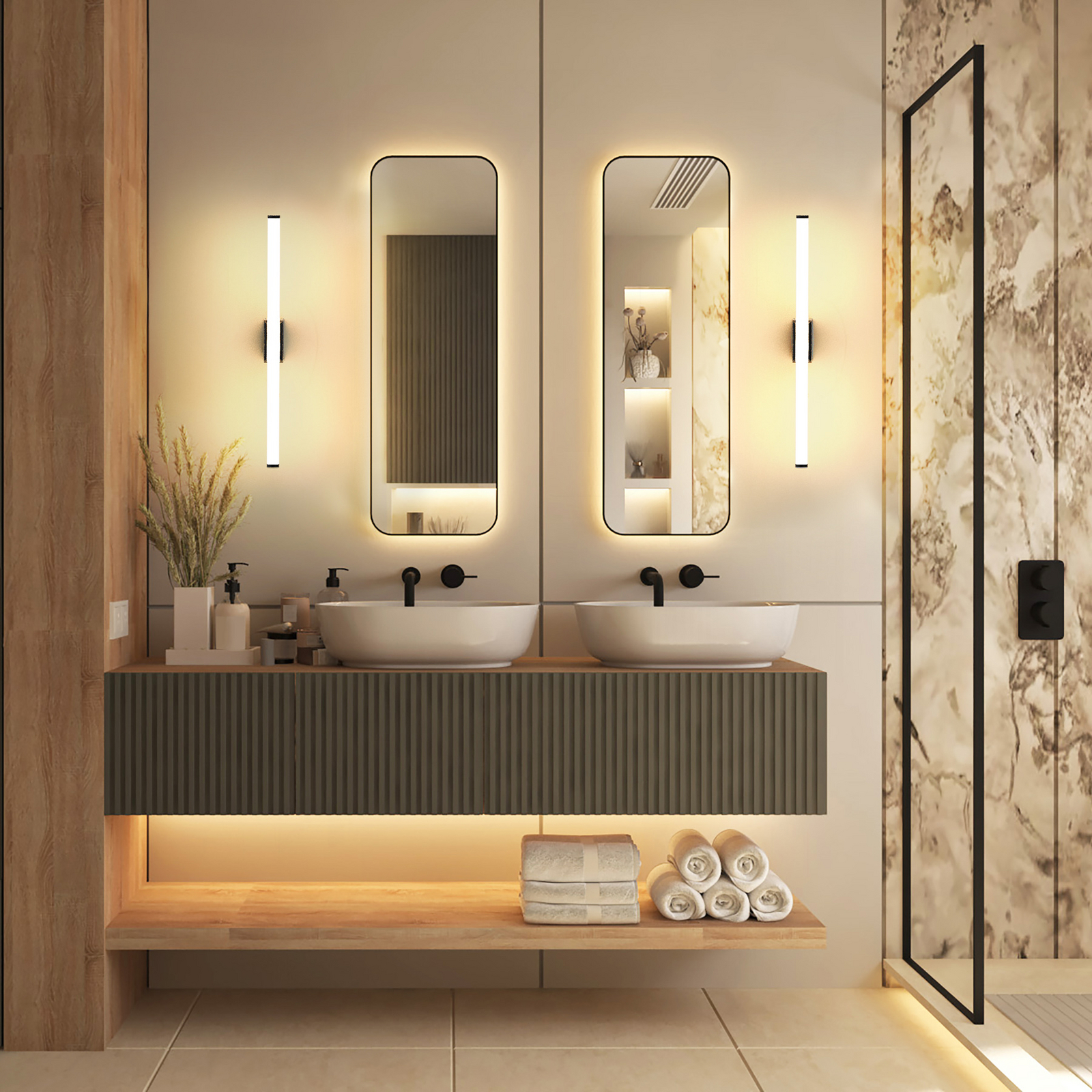Kinkiet LED VINA S, czarny, szerokość 40 cm, IP44, CCT