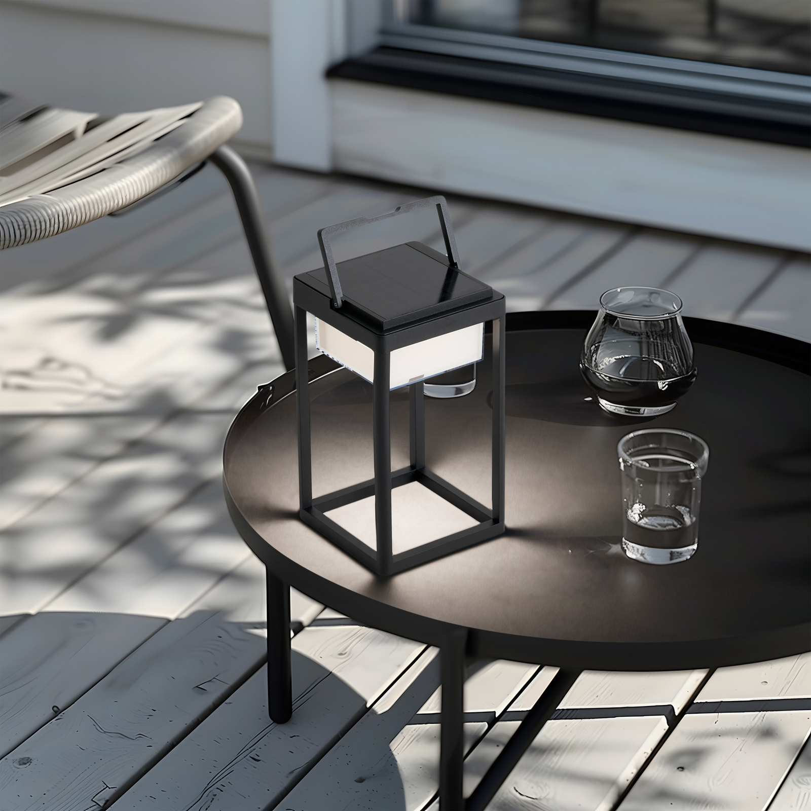 Candeeiro de mesa solar Lucande LED Tilena, angular, preto, regulável