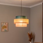 Hängande lampa Trio, skärm av jute, petrol/naturbrun/orange Ø 50cm