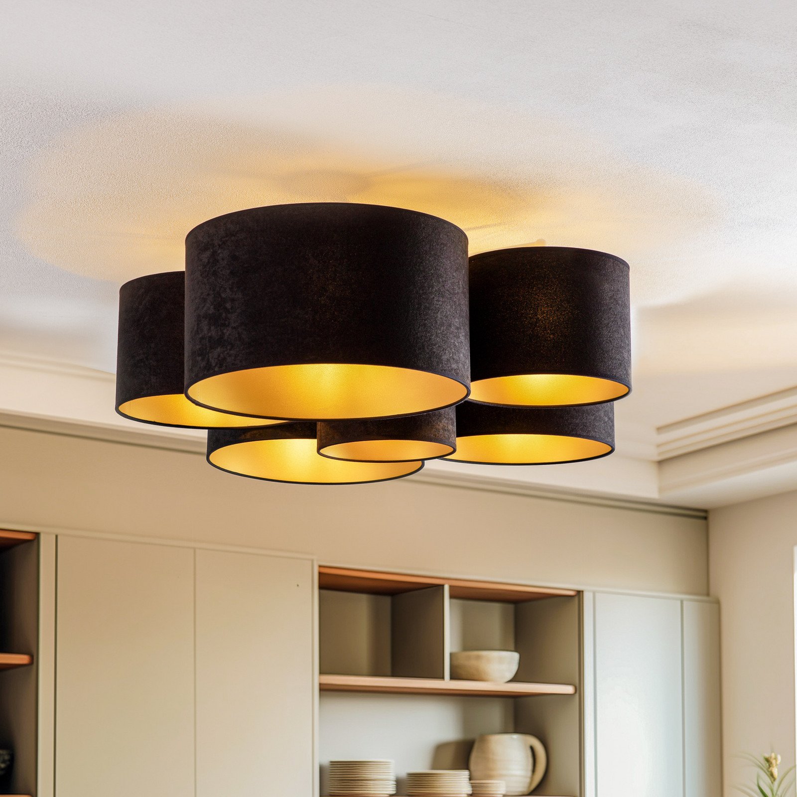Euluna Lodge plafonieră 6 becuri negru/auriu - Camera de zi / sufragerie - modern - negru auriu - Țesătură / Textil