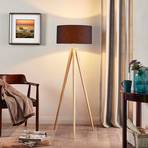 Mya - houten vloerlamp met zwarte stoffen kap