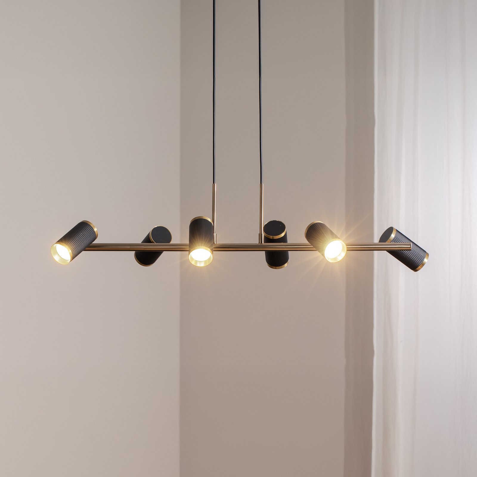 Lampada a sospensione Lumen nero/oro antico lunghezza 86 cm a 6 luci in metallo