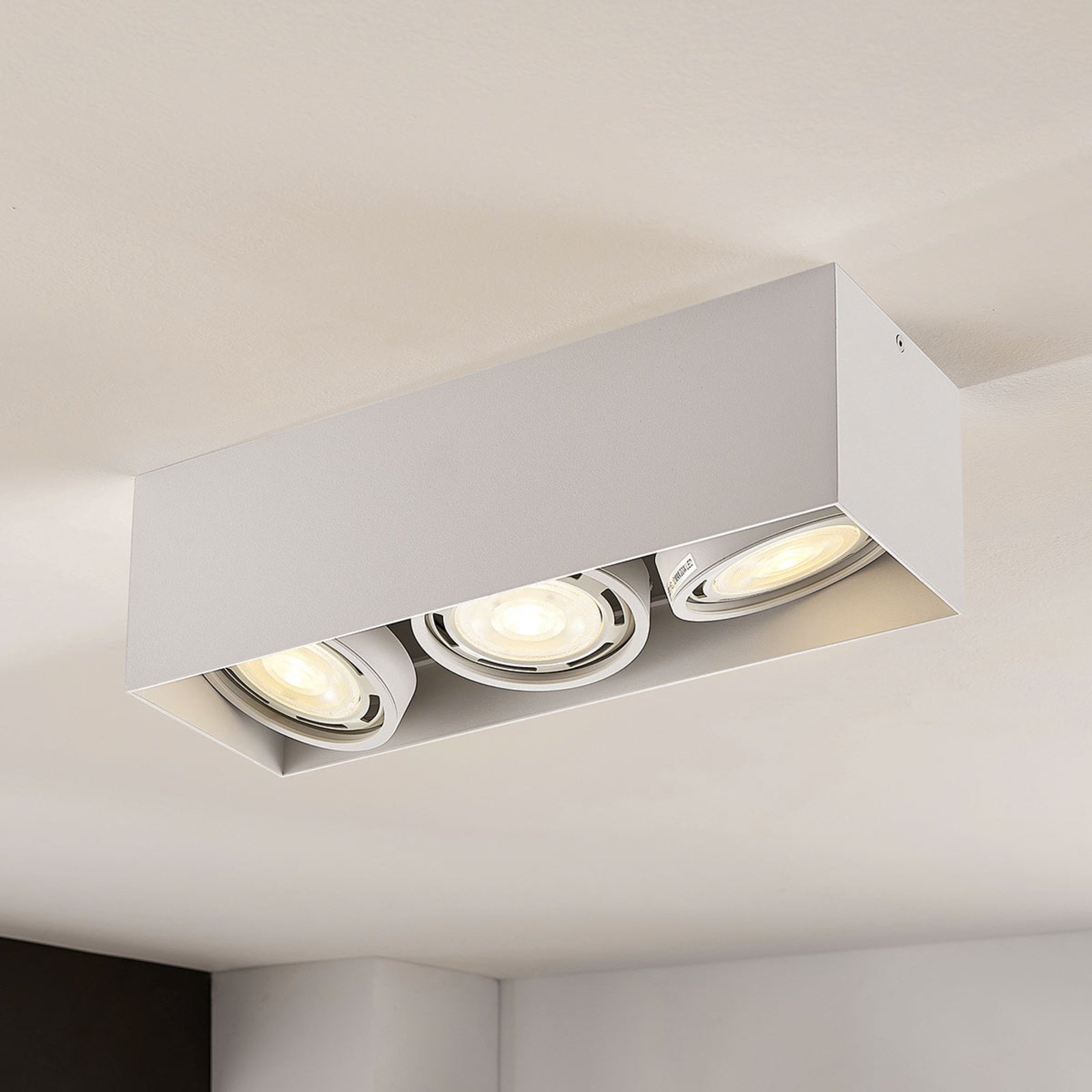 Arcchio Rosalie LED downlight, 3-bulb, angular, white, for Kitchen, aluminium, metal, GU10, 11.5 W, energy efficiency: A+, L: 40.5 cm, W: 13.2 cm, H: 12 cm