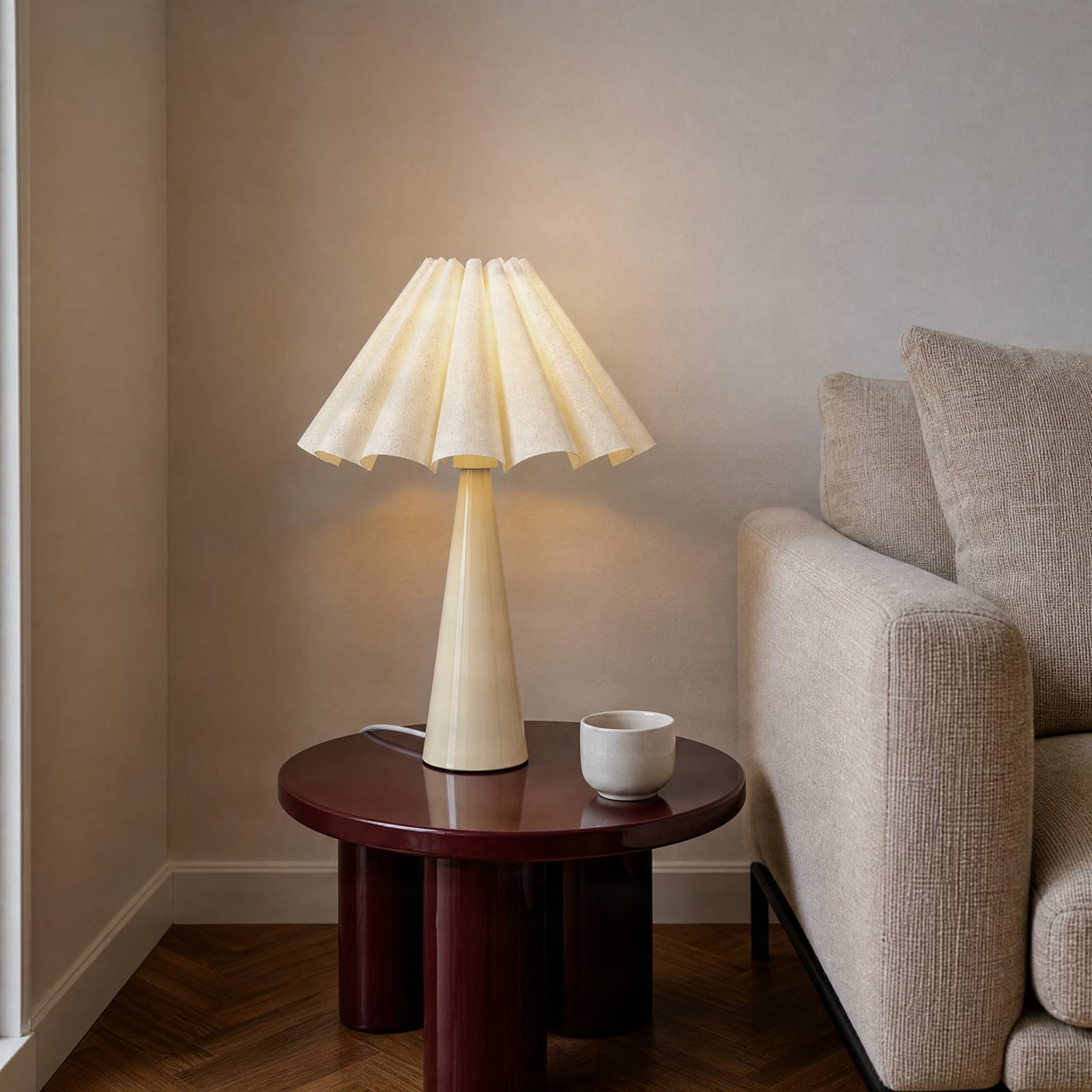 Lampa stołowa Lindby Lotte, beżowa, 50 cm, metal, tkanina, E27