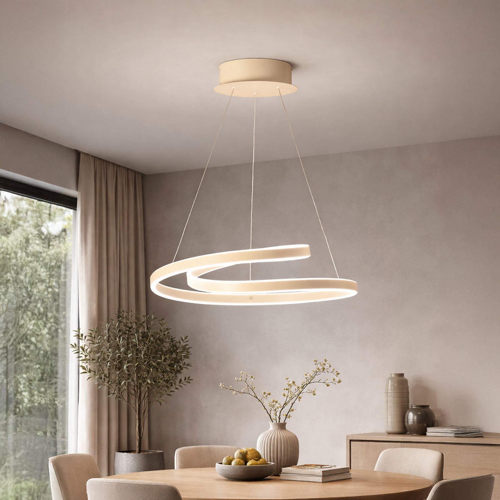 LED-Hängelampe Amarin, sandfarben, Ø 61 cm, Metall, CCT
