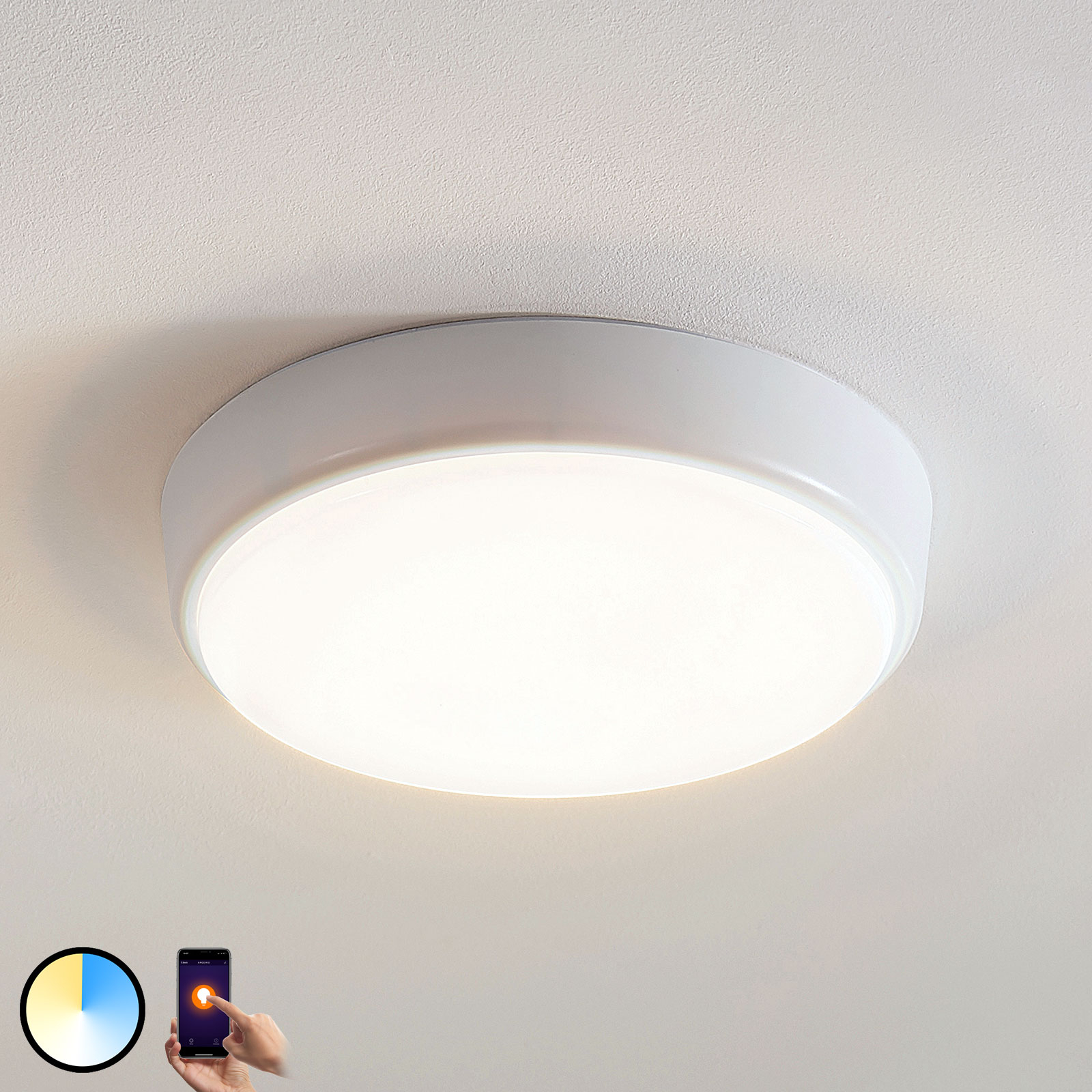 Arcchio Finn controllable LED ceiling light, 25 cm, for Living / Dining Room, plastic, 10 W, energy efficiency: A+, H: 4.9 cm