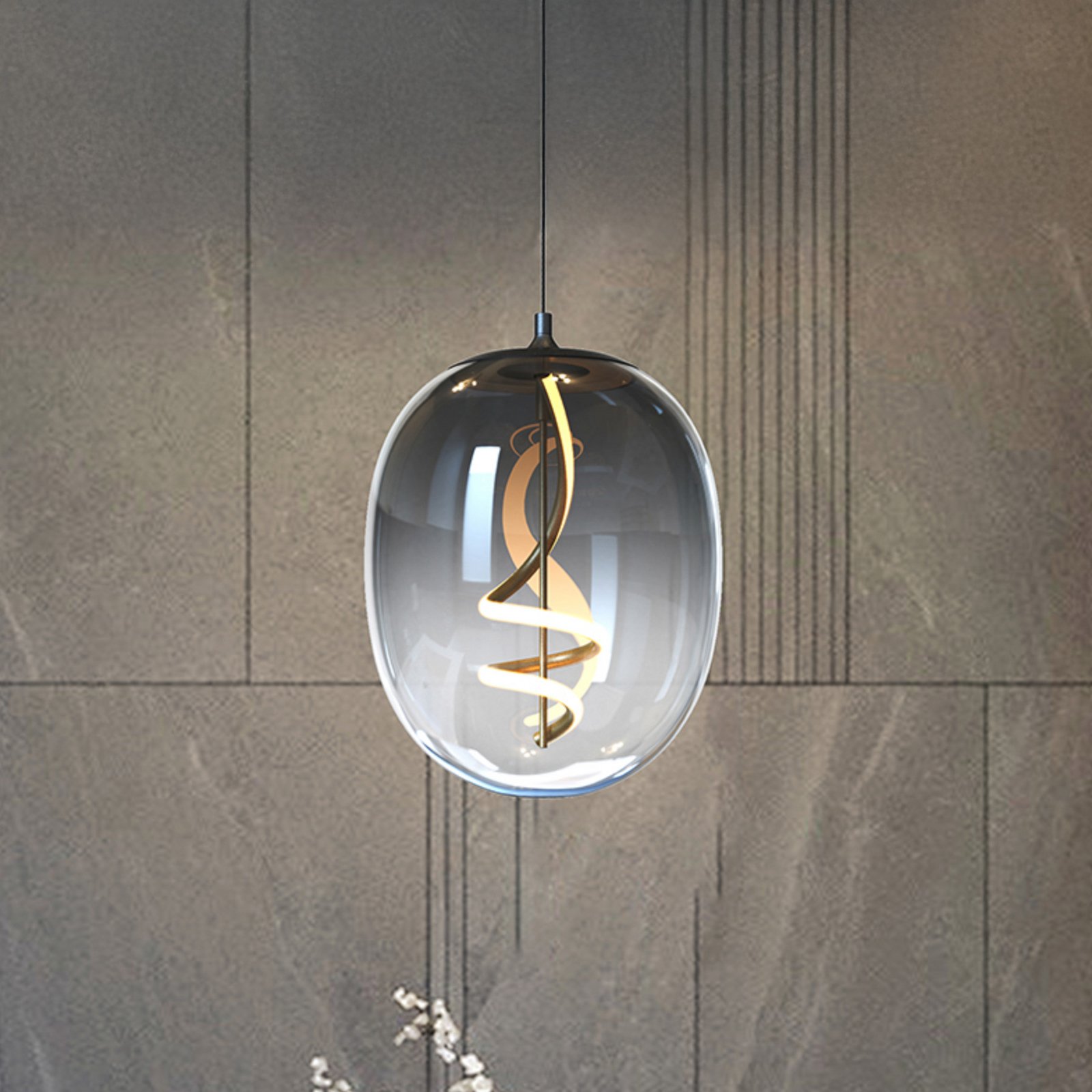 LED pendant light Lilly, glass, smoke grey, Ø 28 cm, 4000 K