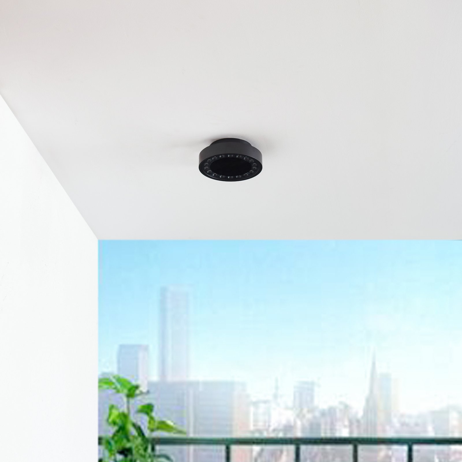 Φωτιστικό οροφής LED Lucande Roran, μαύρο, Ø 18 cm, IP65