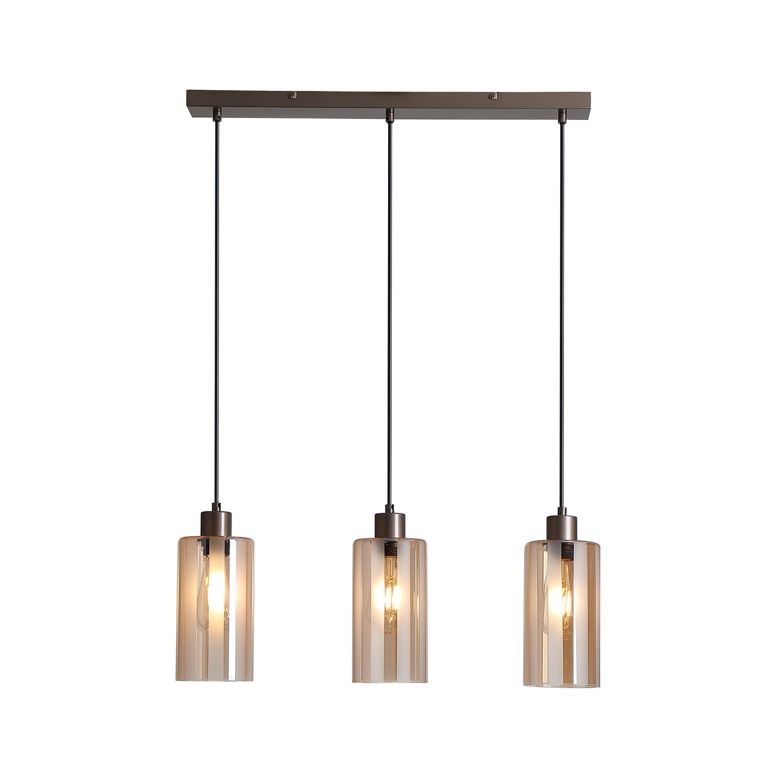 Hängeleuchte Kent, dreiflammig lang, bronze, Glas, E27