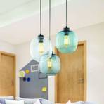 Elio hanglamp, glas, blauw/helder/grijs, 3-lamps, rond
