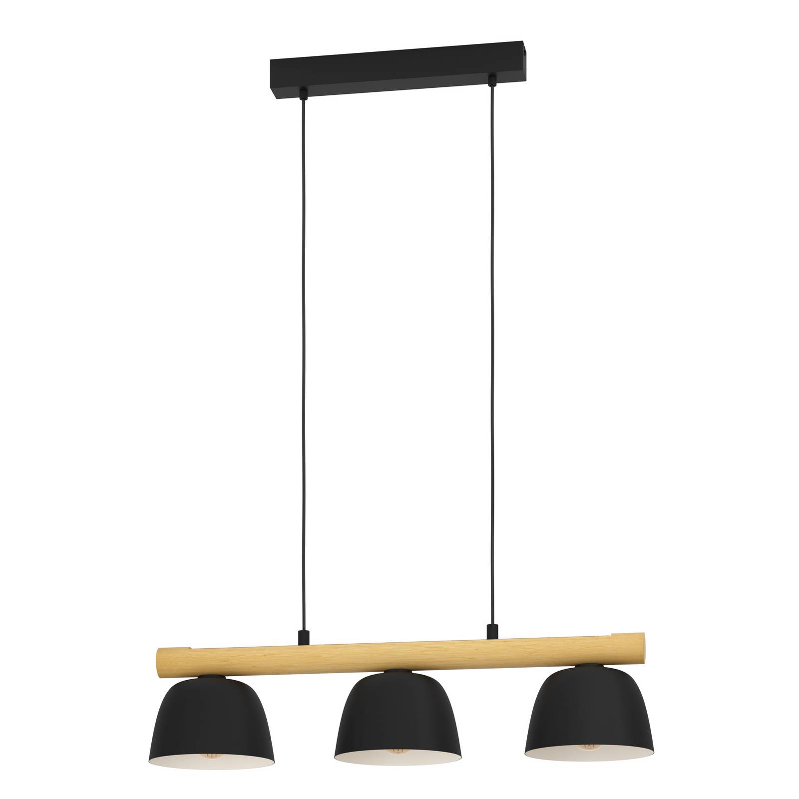 Hängelampe Sherburn Pendelleuchte Esstisch 3-flammig Esszimmerlampe aus Metall in Schwarz und Holz in Naturfarben FSC100HB Hängeleuchte mit E27