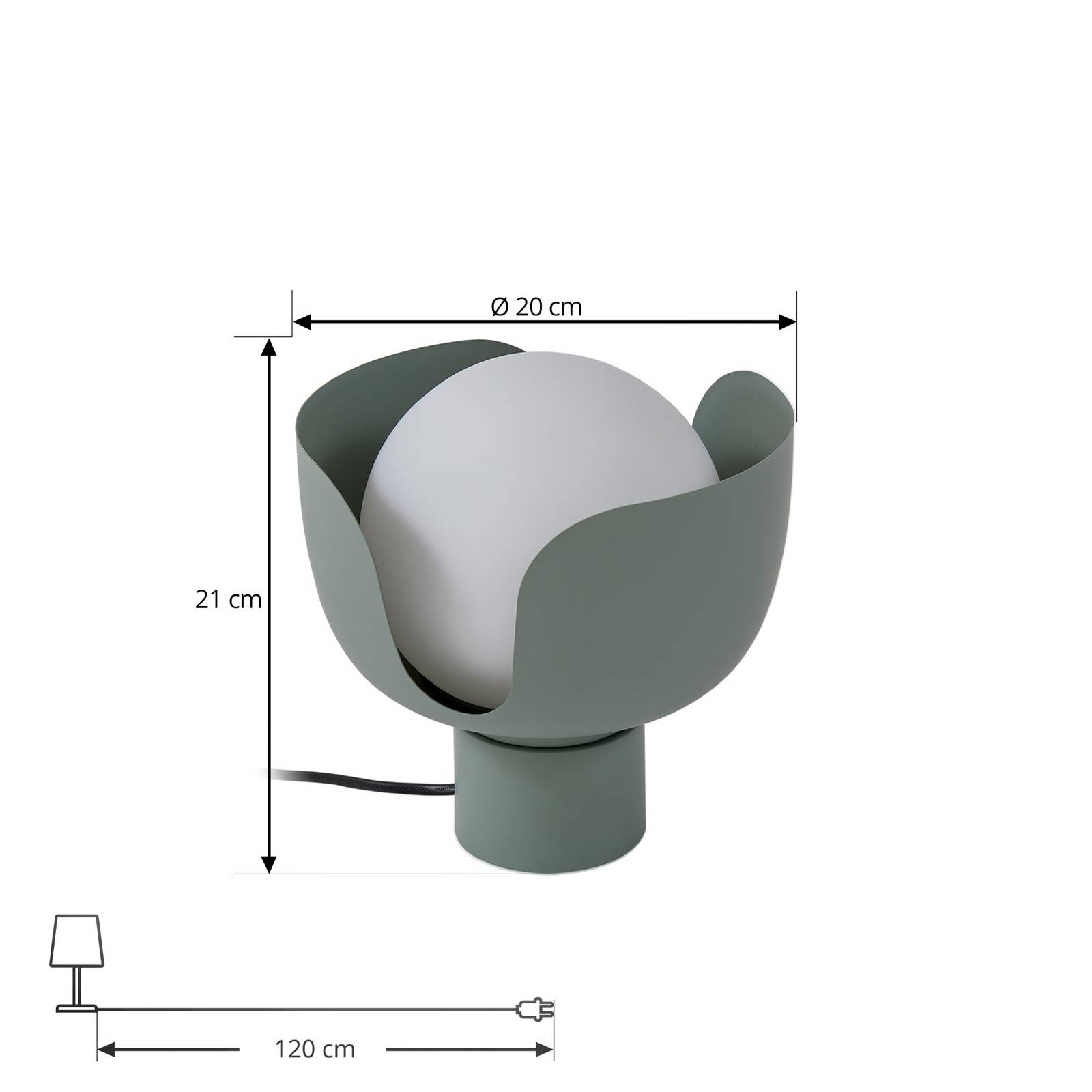 Lampa stołowa Lindby Fiora, zielona, szkło, metal, Ø 20 cm