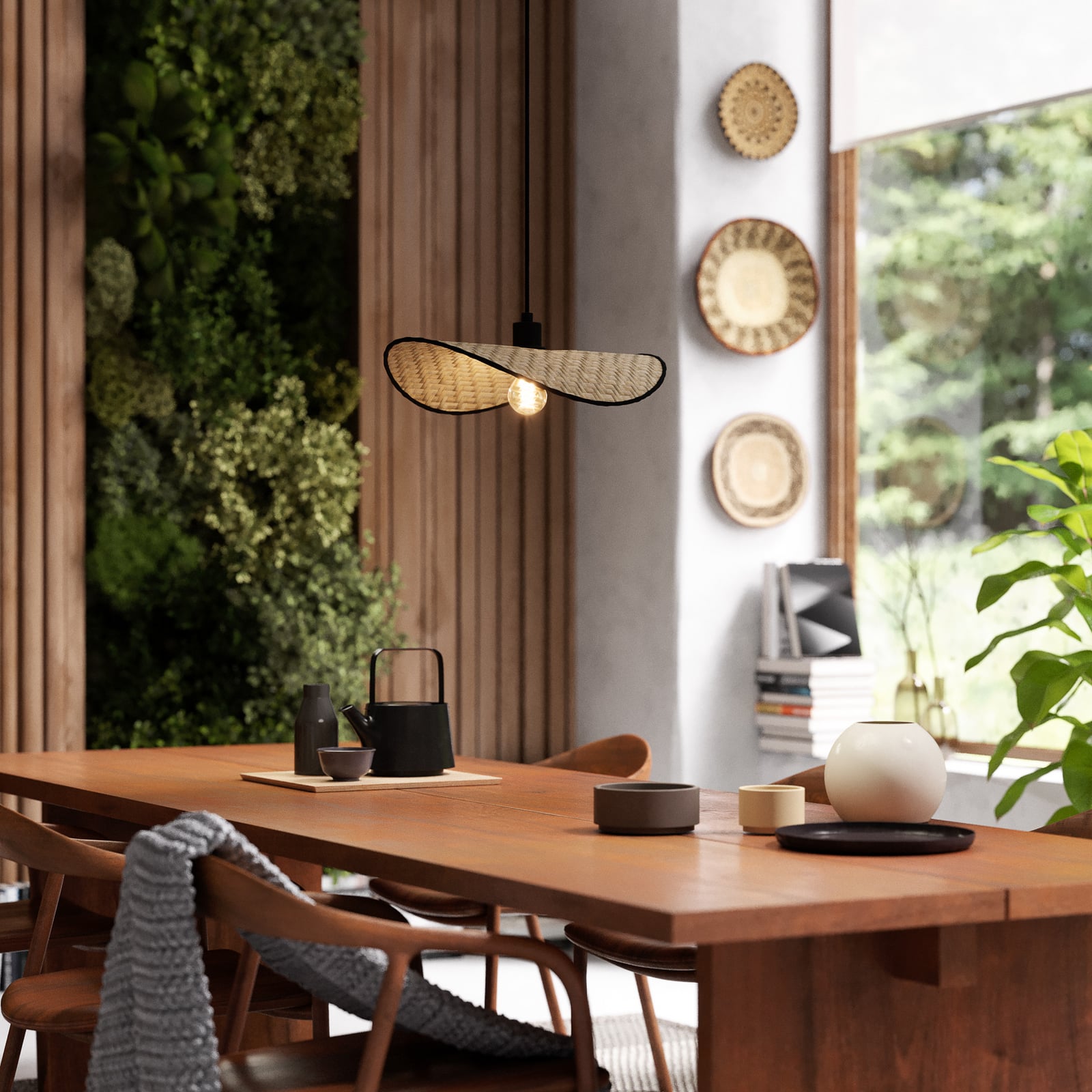 Hængelampe Marywell, naturlig bambus, 50 x 35 cm, E27