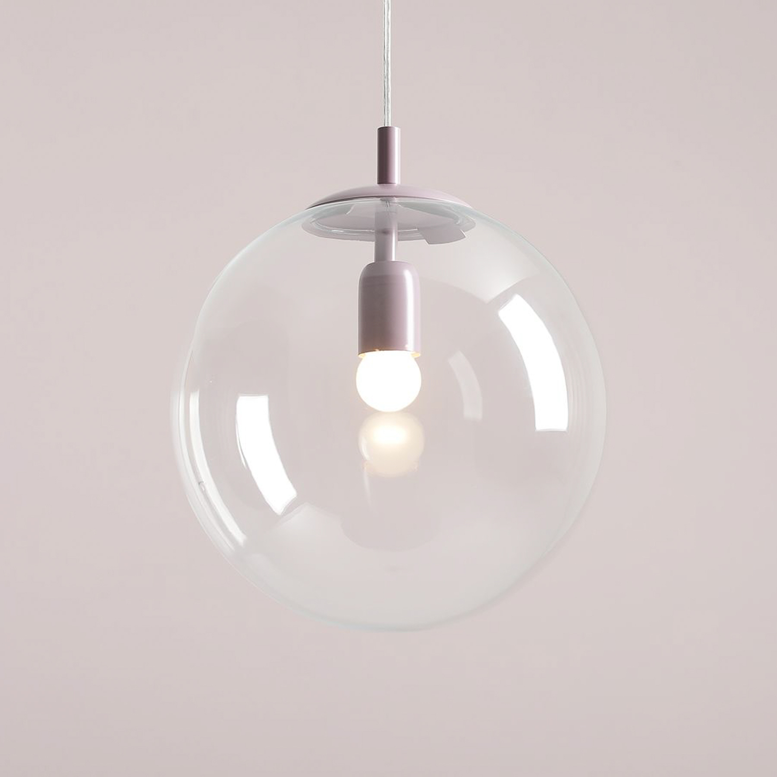 Nohr pendant light, glass lampshade, lilac/clear