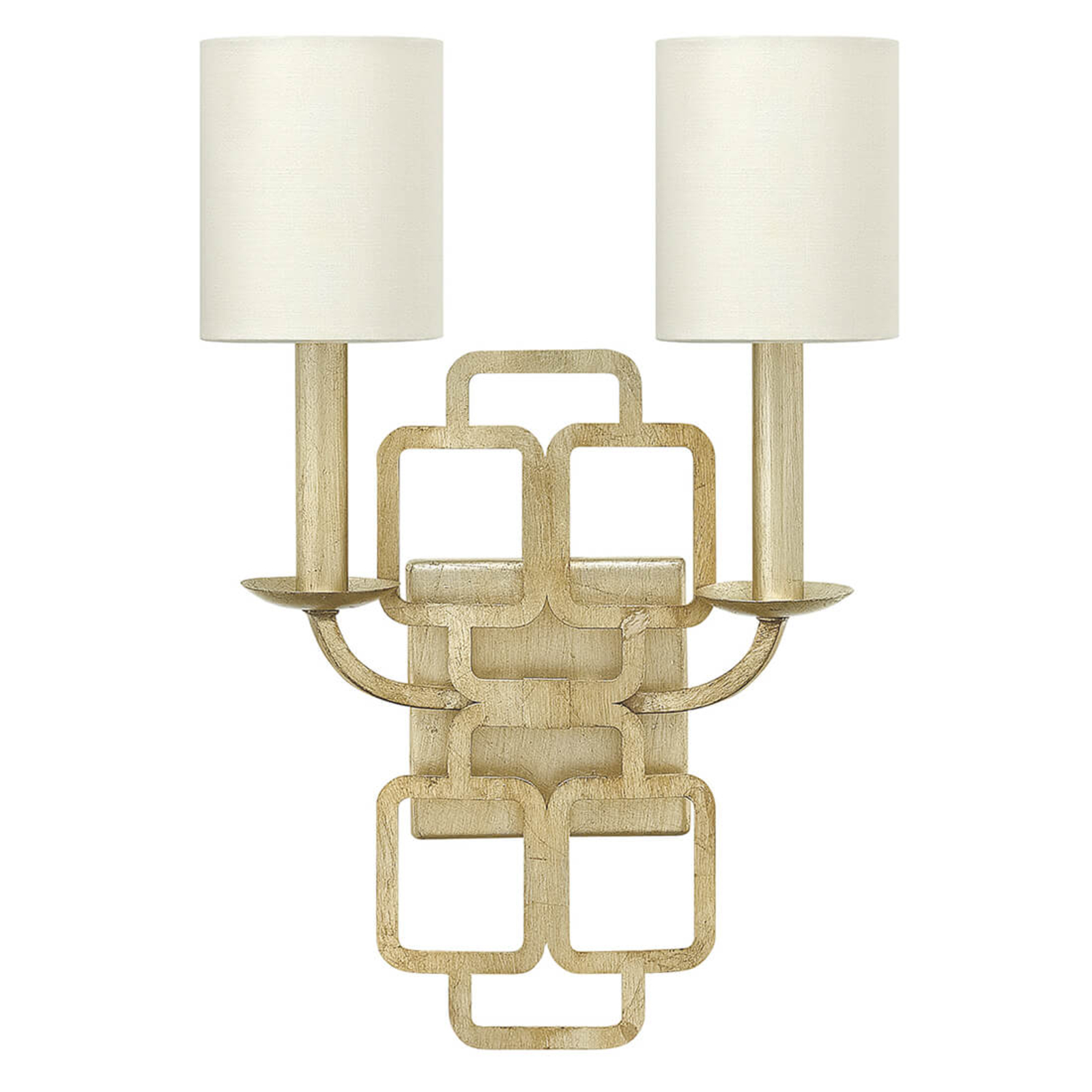 HINKLEY Sabina - two-bulb wall light, for Living / Dining Room, silver leaf-plated metal, silk, E14, 40 W, energy efficiency: A++, W: 29.2 cm, H: 41.9 cm