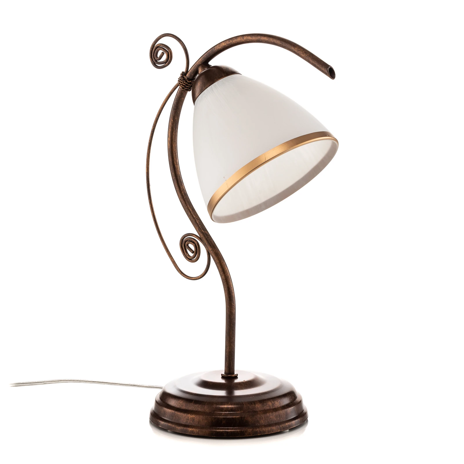 Lampe à poser Roma, métal, verre, blanc, marron, hauteur 39 cm