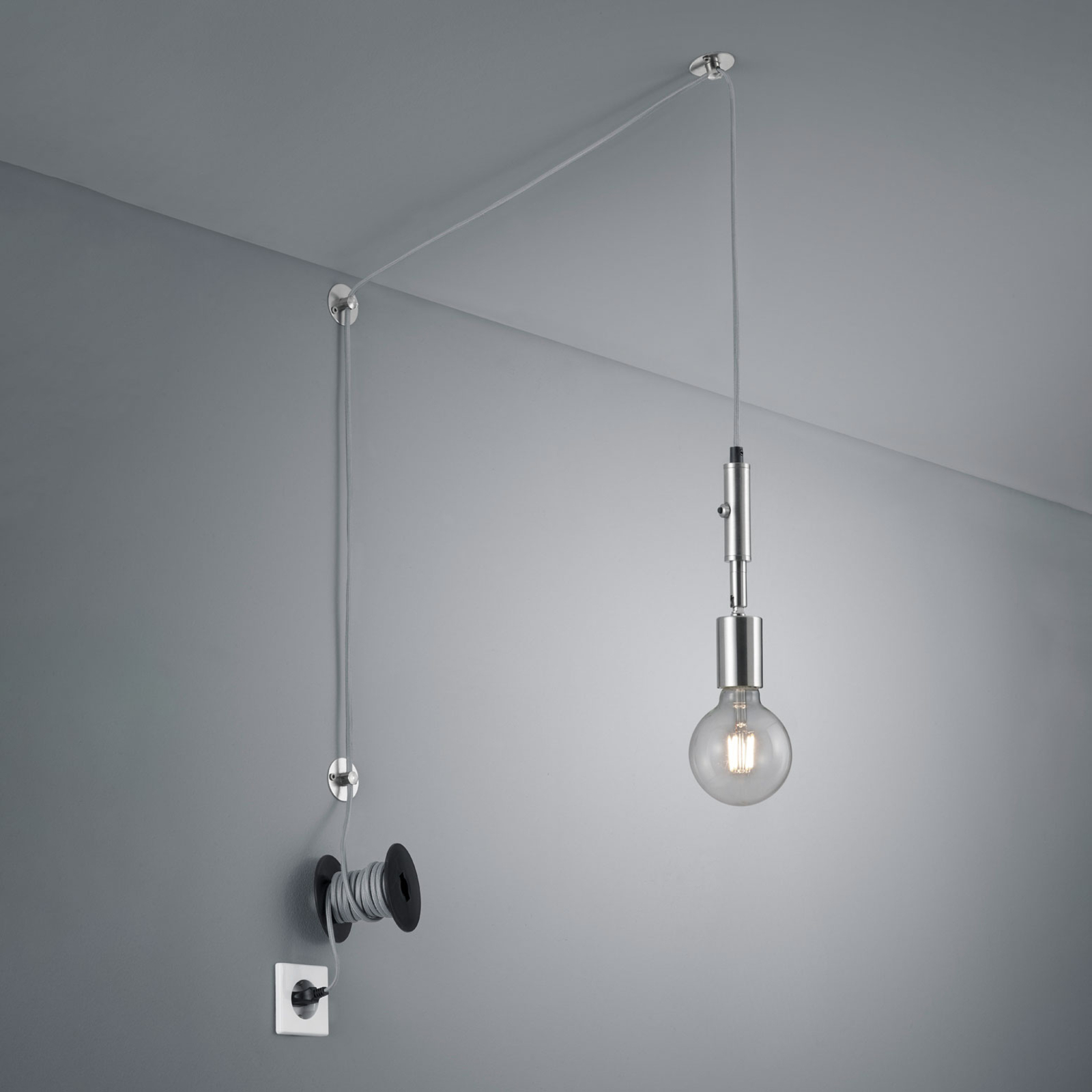 Trio Lighting Stella hanging light decentralised, plug, nickel, for Living / Dining Room, metal, E27, 42 W, energy efficiency: A++