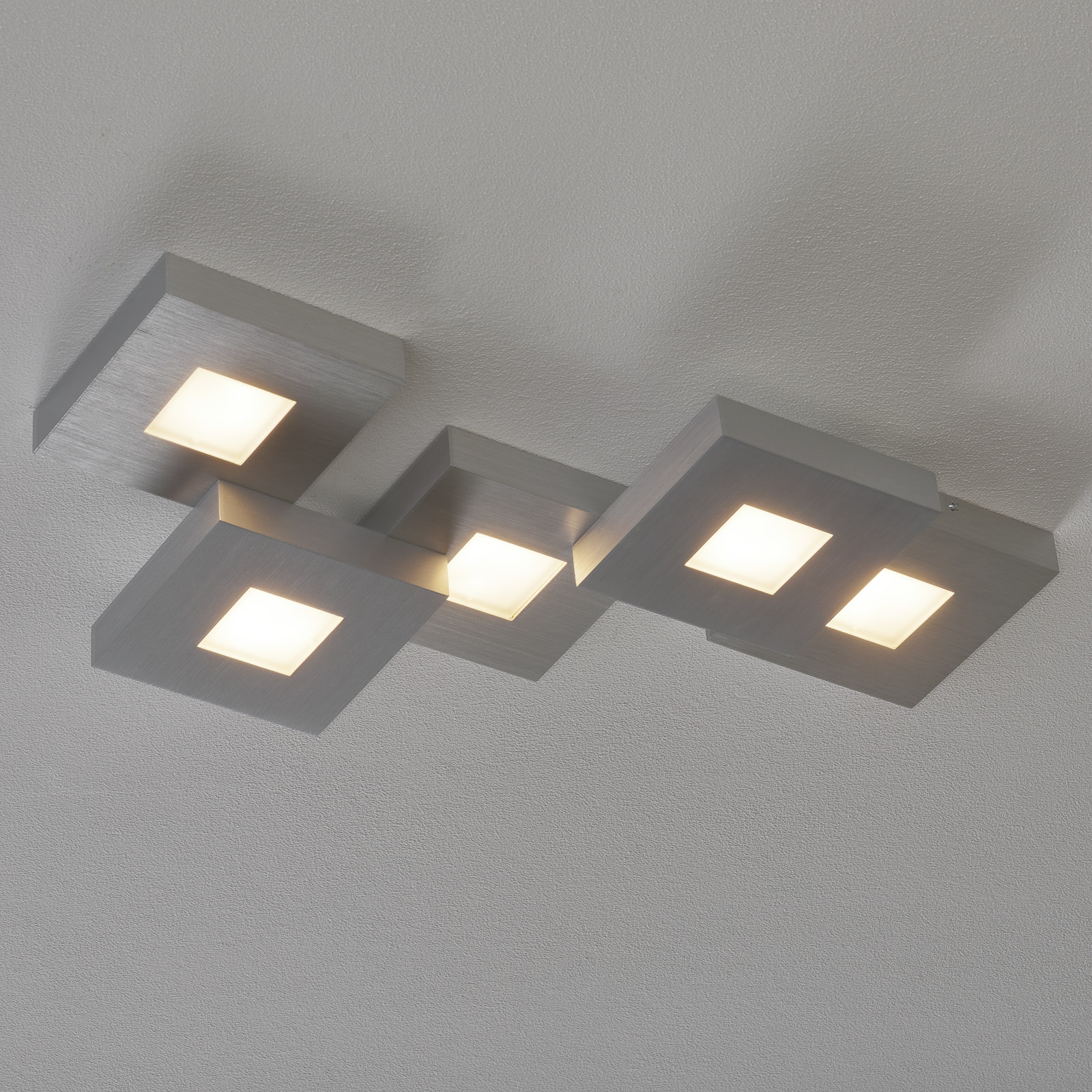 BOPP Extravagant LED ceiling lamp Cubus, for Living / Dining Room, aluminium, 8.7 W, energy efficiency: A+, L: 58 cm, W: 34 cm, H: 6 cm