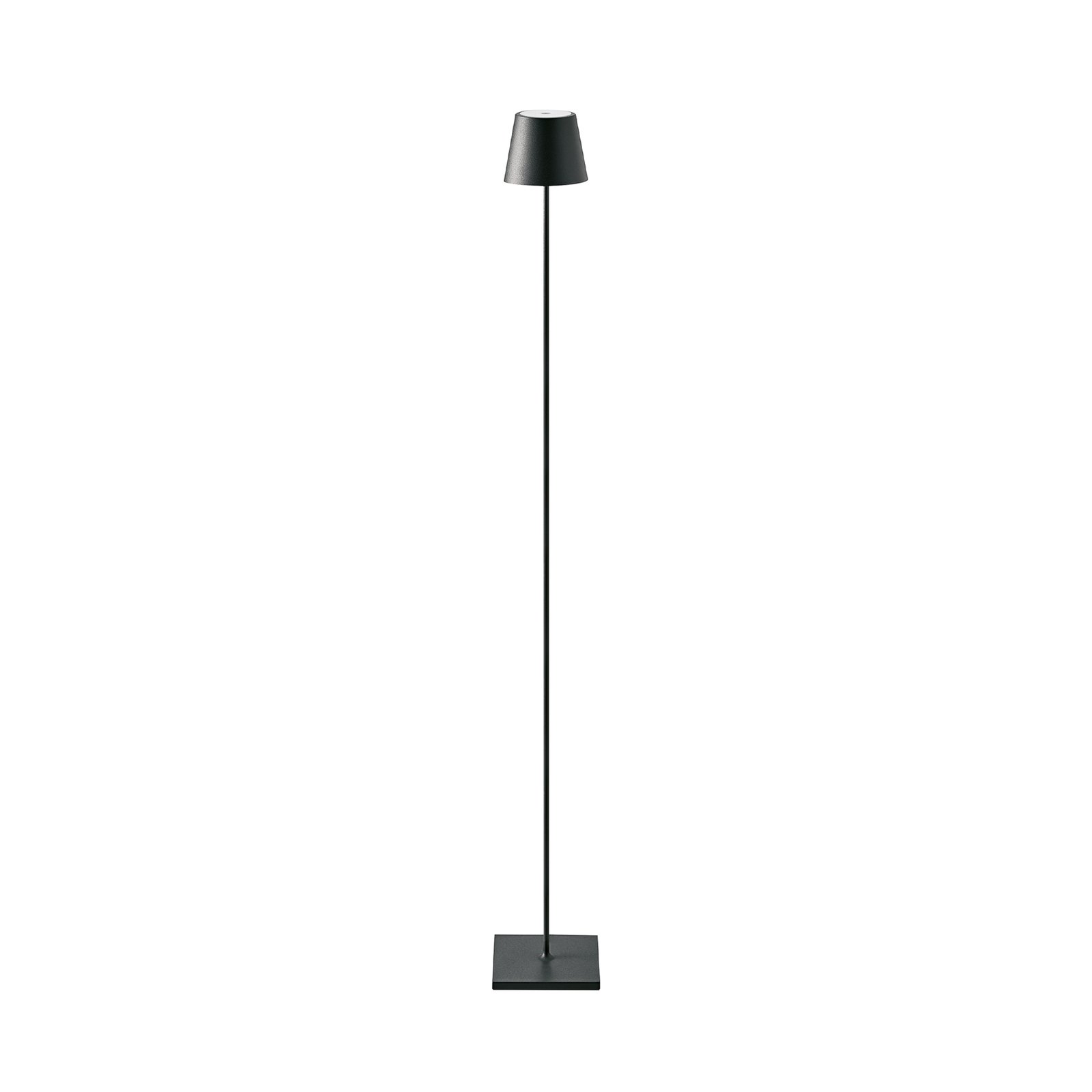 LED stojací lampa Nuindie, aku, kulatá IP54 černá