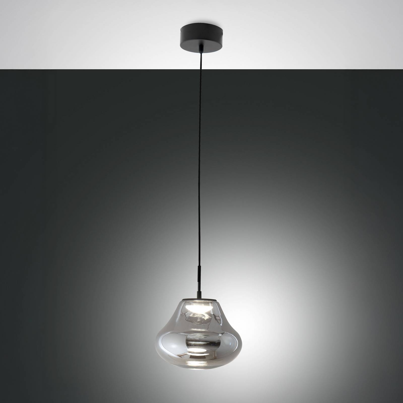 Fabas Luce Suspension LED Deva, gris, verre, Ø 25 cm, CCT, à intensité variable