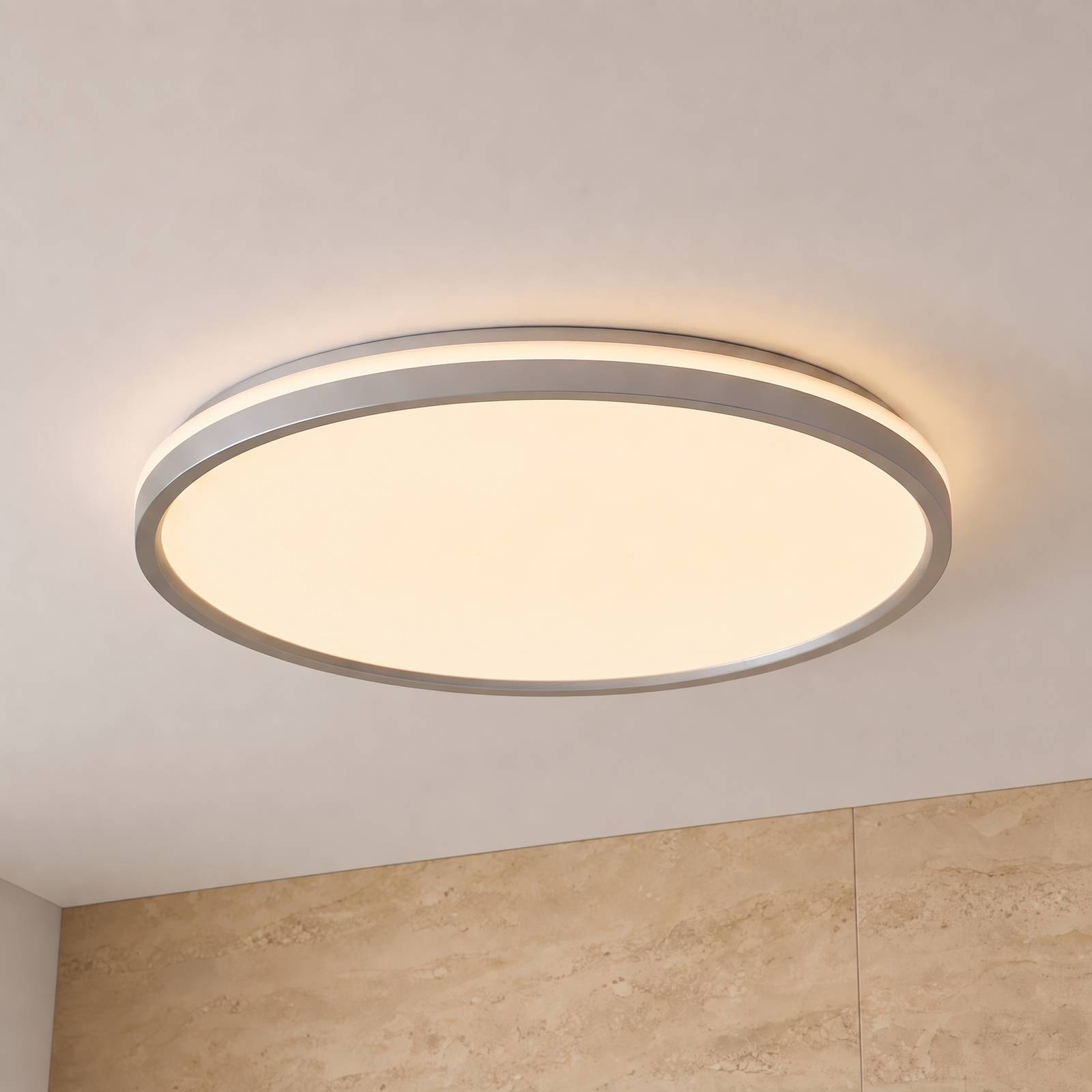 Lampa sufitowa LED Lindby Edmund, srebrna, Ø 39 cm, CCT, IP44