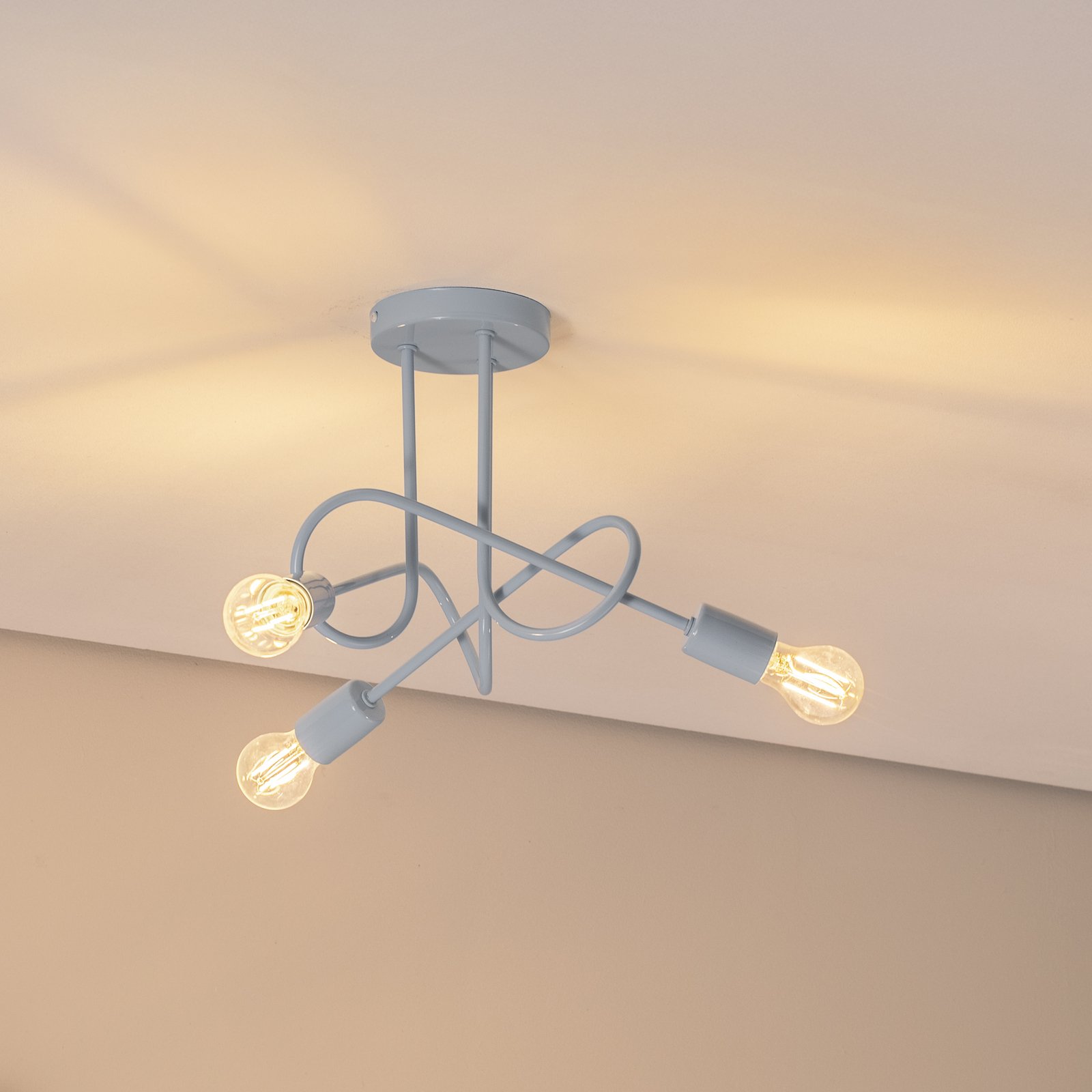 Plafón Oxford, Ø 44 cm, azul claro, metal, 3 luces