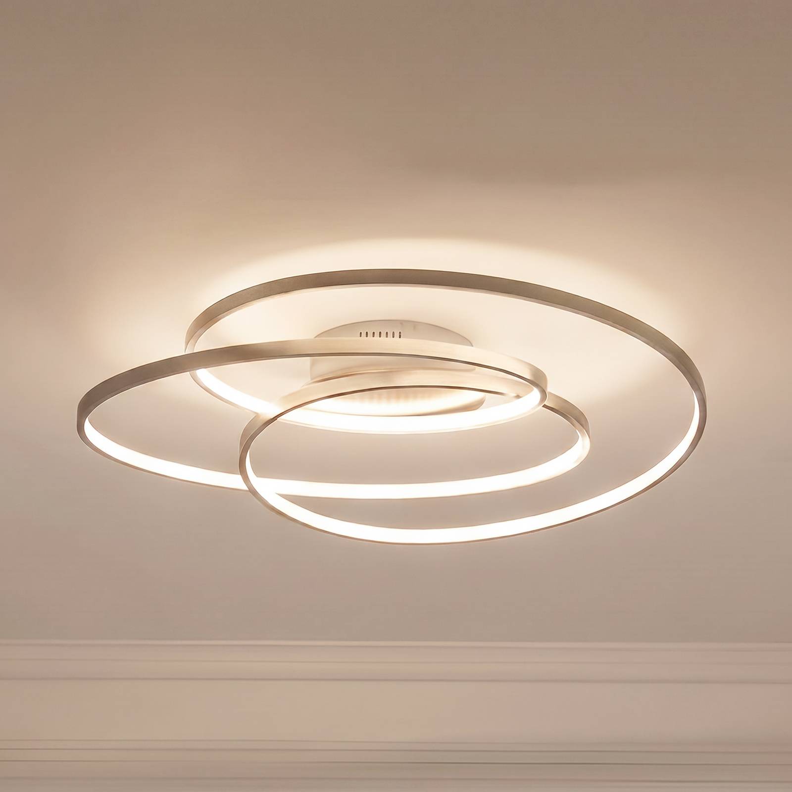 Plafonnier LED Lindby Joline, Ø 60 cm, couleur nickel, métal