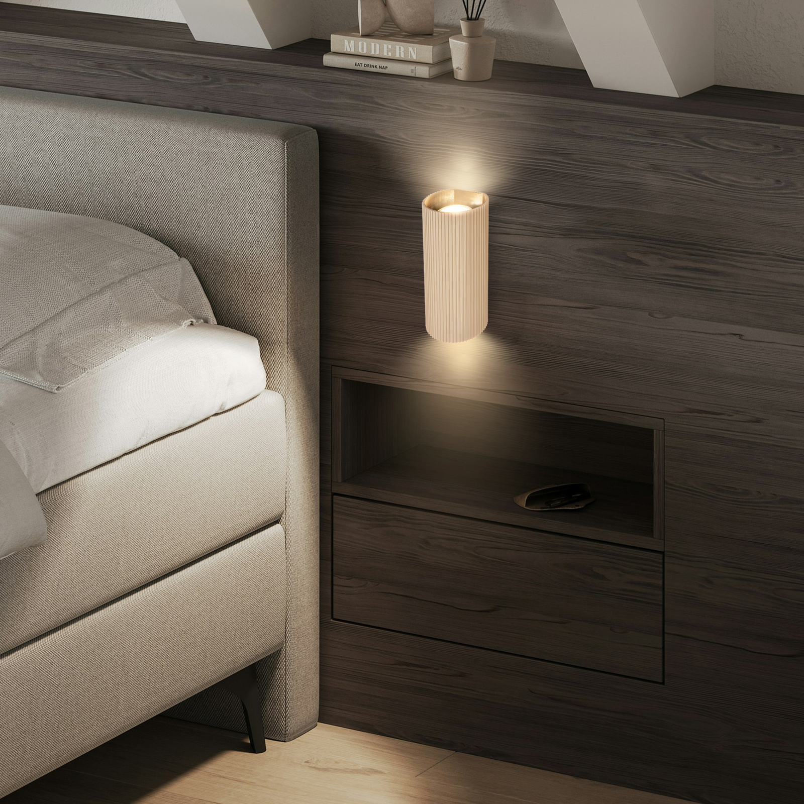 Aplique de pared Ida, beige, plástico, Ø 8,5 cm, GU10