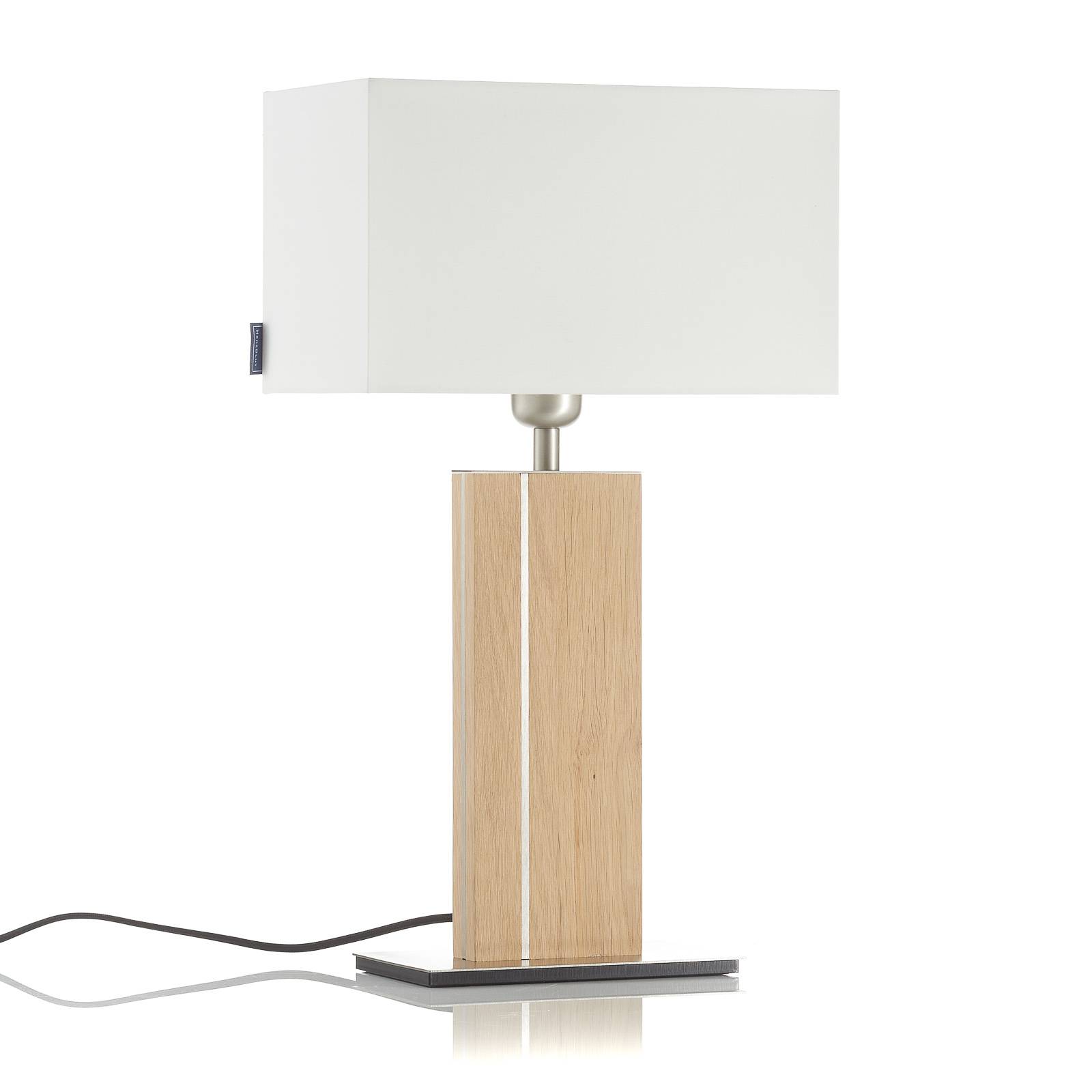 HerzBlut Miss Hilton natural oak, nickel 56cm, for Living / Dining Room, wood, fabric, metal, E27, 60 W, L: 30 cm, W: 18 cm, H: 56 cm