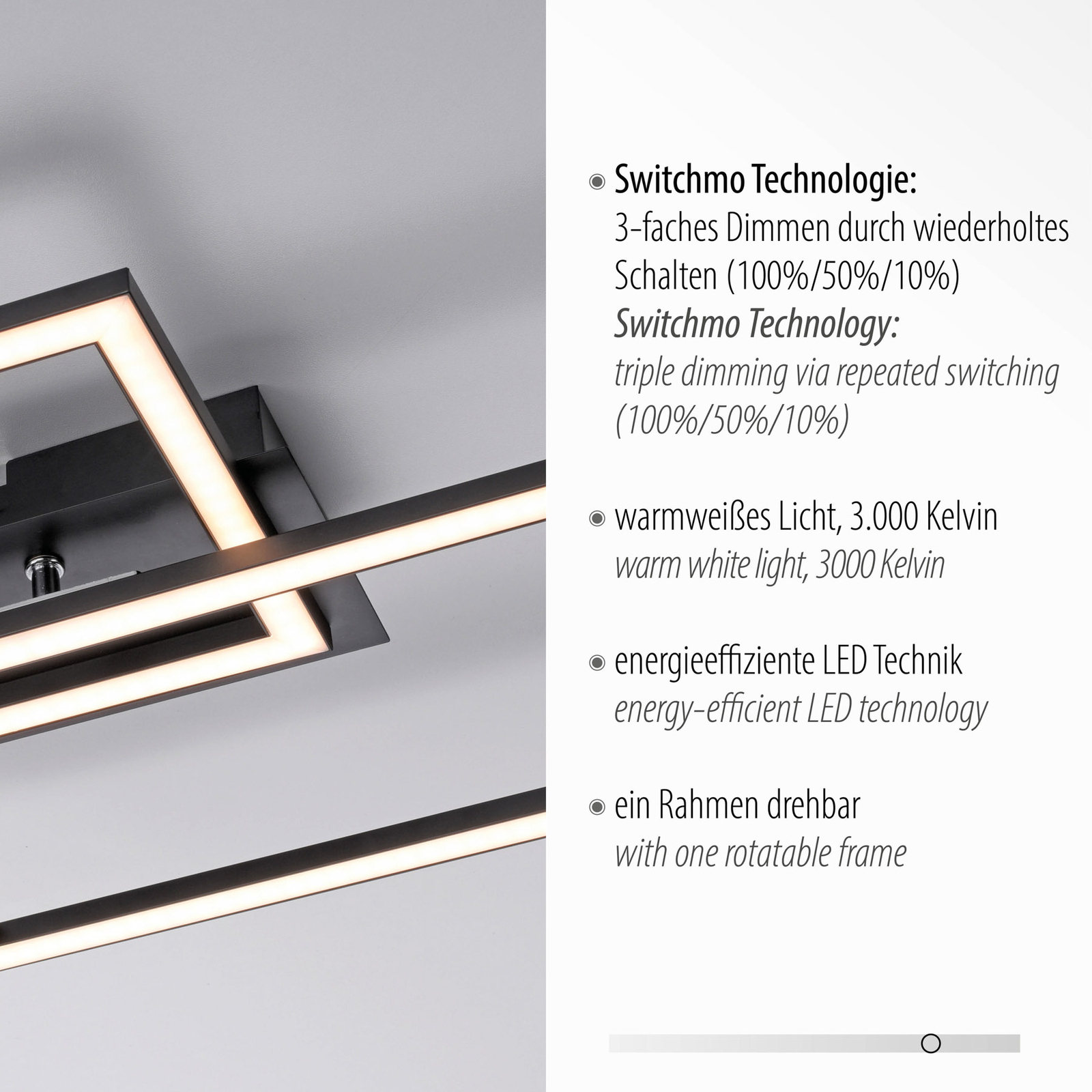 Plafonnier LED Iven, dim, noir, 54x31 cm
