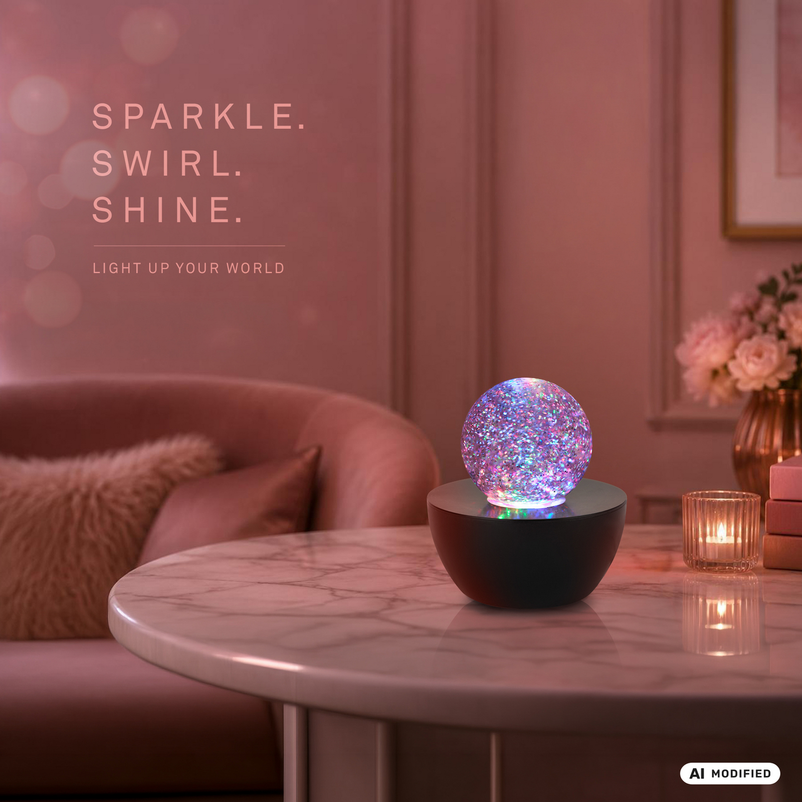 Lampa stołowa LED „Glitter”, czarna/przezroczysta, RGB, średnica 12 cm Lampa stołowa LED „Glitter”, czarna/przezroczysta, RGB, średnica 12 cm