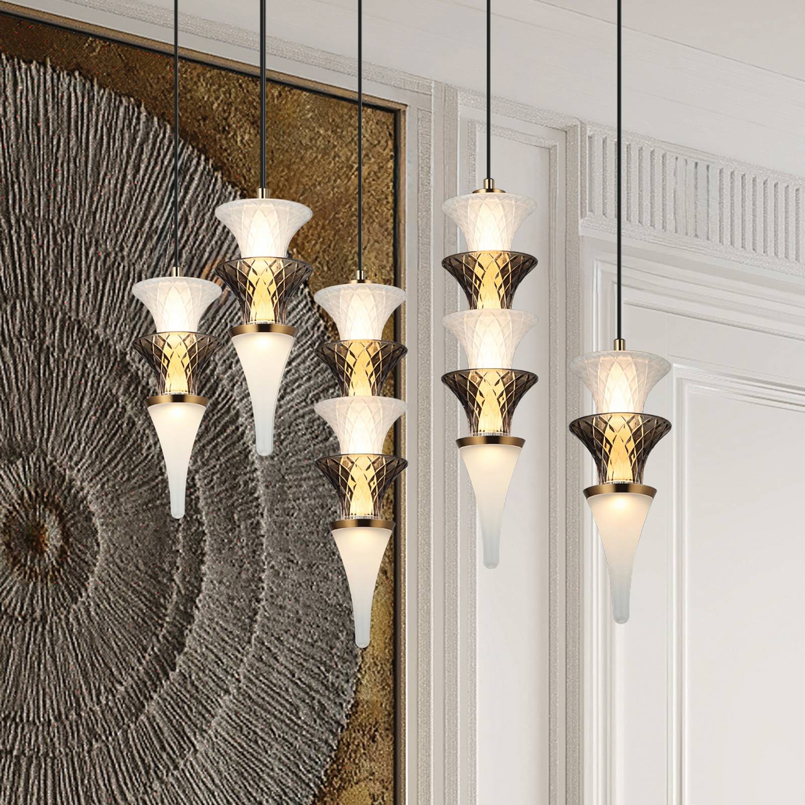 LED-Pendellampe Venera, Höhe 29 cm, weiß/braun, Glas günstig online kaufen