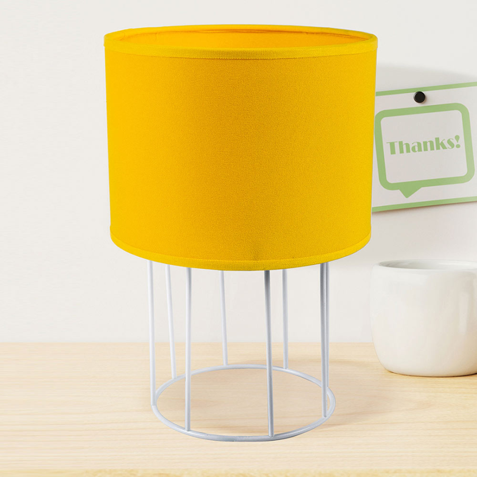 DUOLLA Carla S table lamp, yellow, for Living / Dining Room, synthetic fibre fabric, metal, E14, 40 W, energy efficiency: A++, H: 25 cm