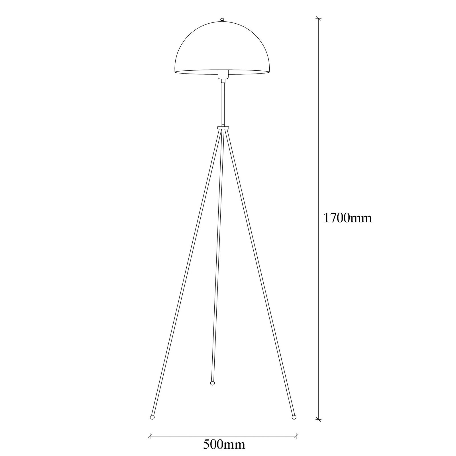 Lampadaire Can-NT-113-1, noir métal trépied, hauteur 170 cm