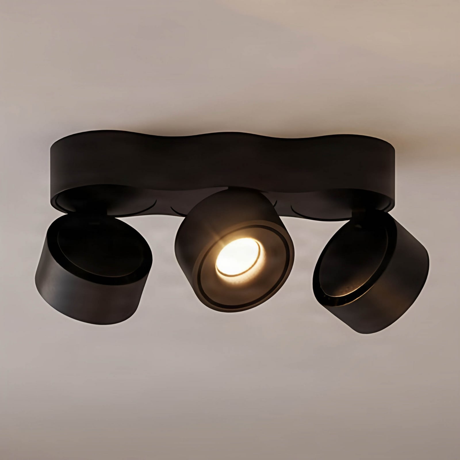 Plafonnier LED Arcchio Rotari, lentilles, à 3 lampes, noir