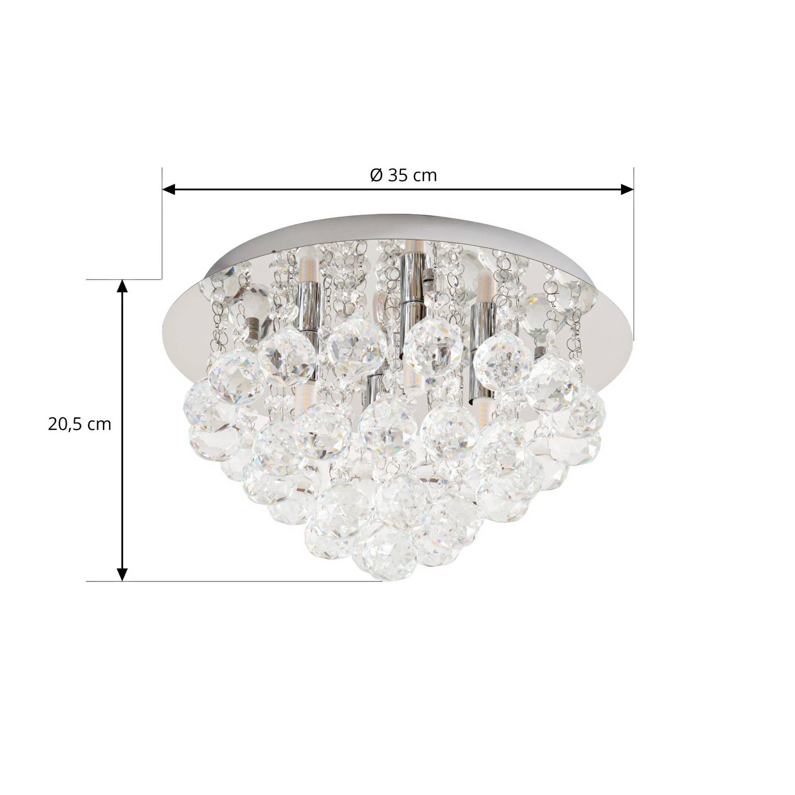 Lampa sufitowa Lindby Antonino, 4-punktowa, chrom, kryształ, 35cm