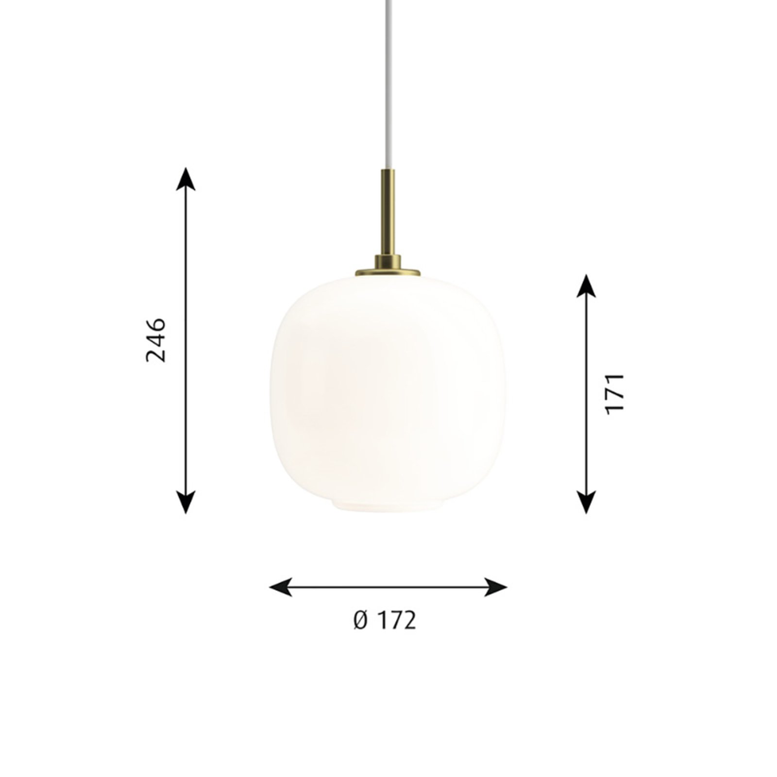 VL45 Radiohus Candeeiro Suspenso Ø175 Brass/Glossy White Opala - Louis Poulsen