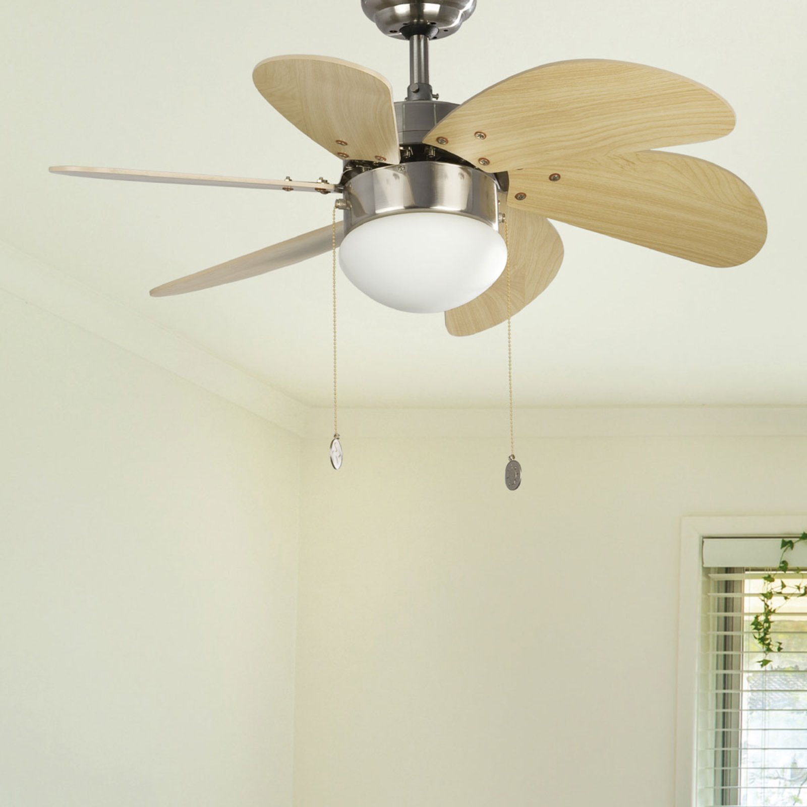 Ventilatore da soffitto Palao S, lampada, nichel
