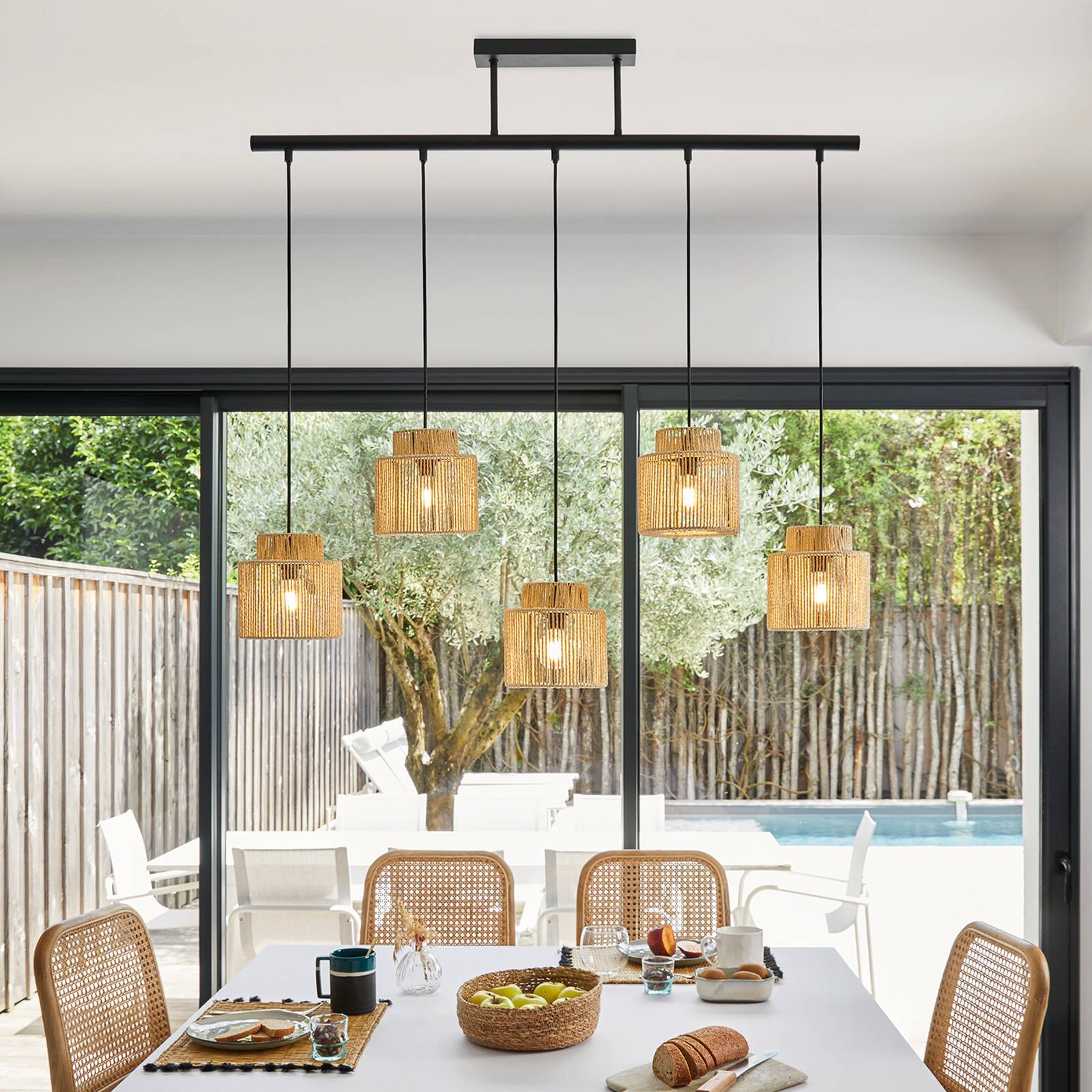COREP Suspension Cancun, couleur naturelle, longueur 98 cm, papier, à 5 lampes