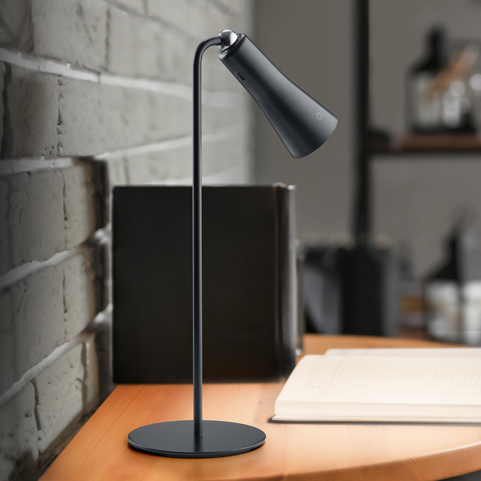 Reality Leuchten Lampă de masă reîncărcabilă cu LED Maxi negru metal dimabil 36 cm - Studiu / Birou - negru mat