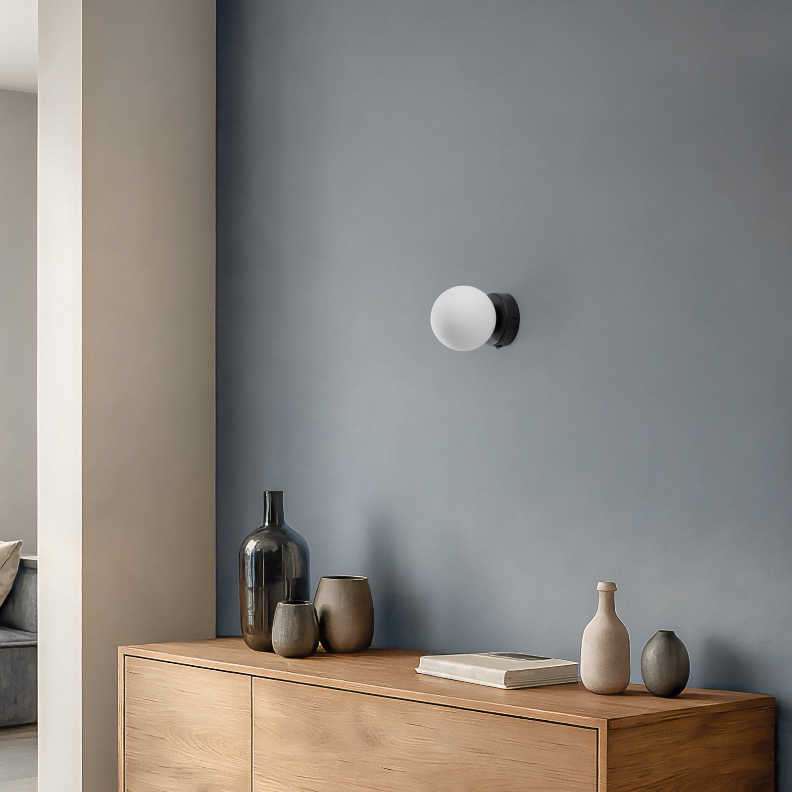 You wall light, black, Ø 12 cm, steel/glass